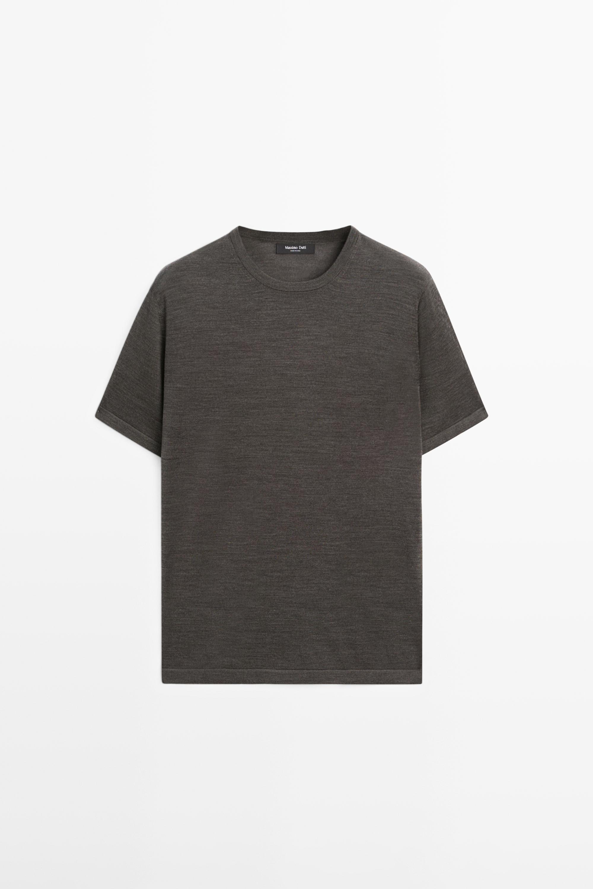 Wool-blend short-sleeve knit sweater — Greyish green
