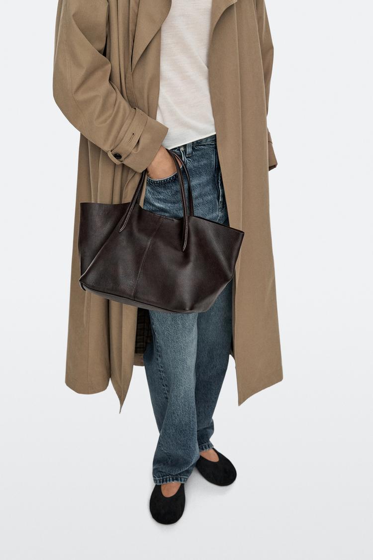 Medium nappa leather tote bag — BROWN