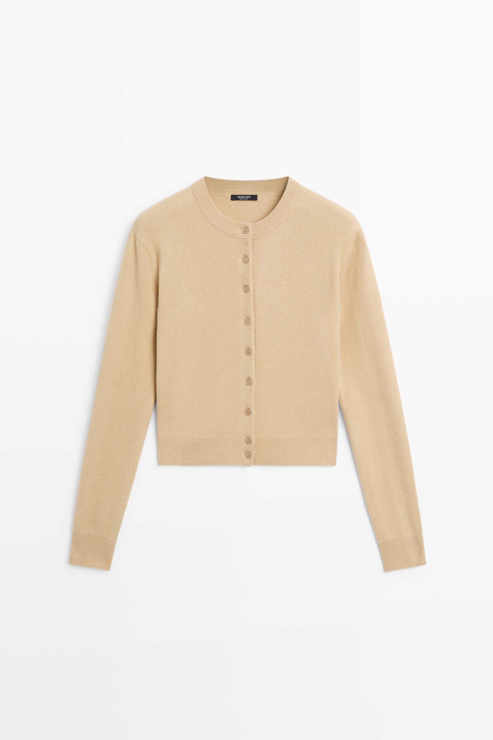 Button-detail knit cardigan — CAMEL