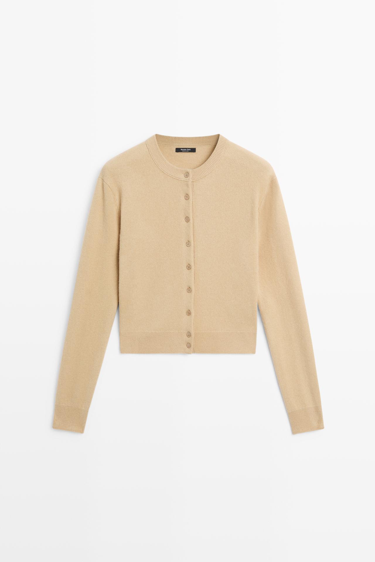 Knit cardigan with button detail — CAMEL