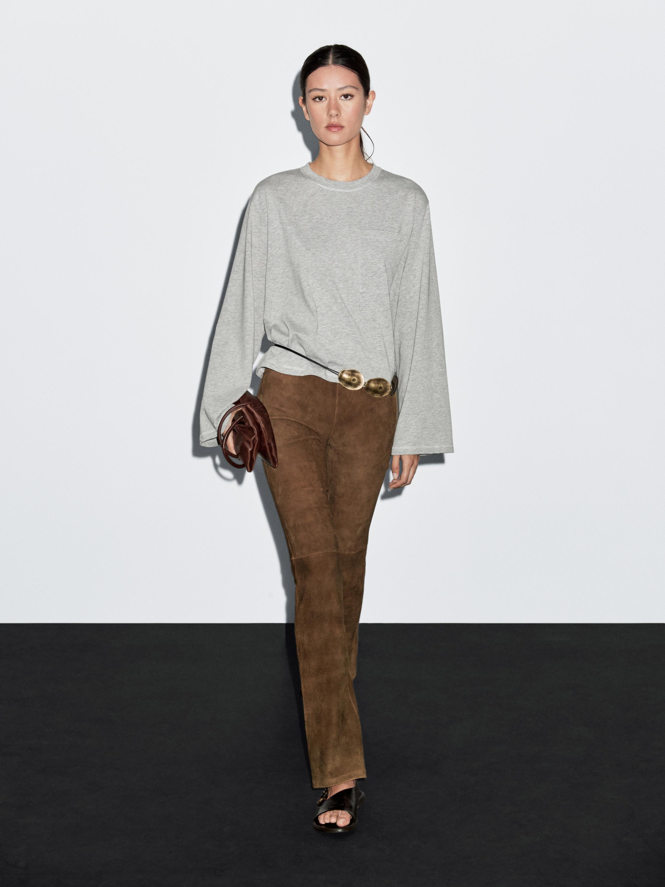 Flared suede leather trousers