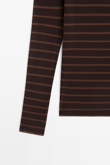 Long sleeve striped T-shirt — BROWN 7