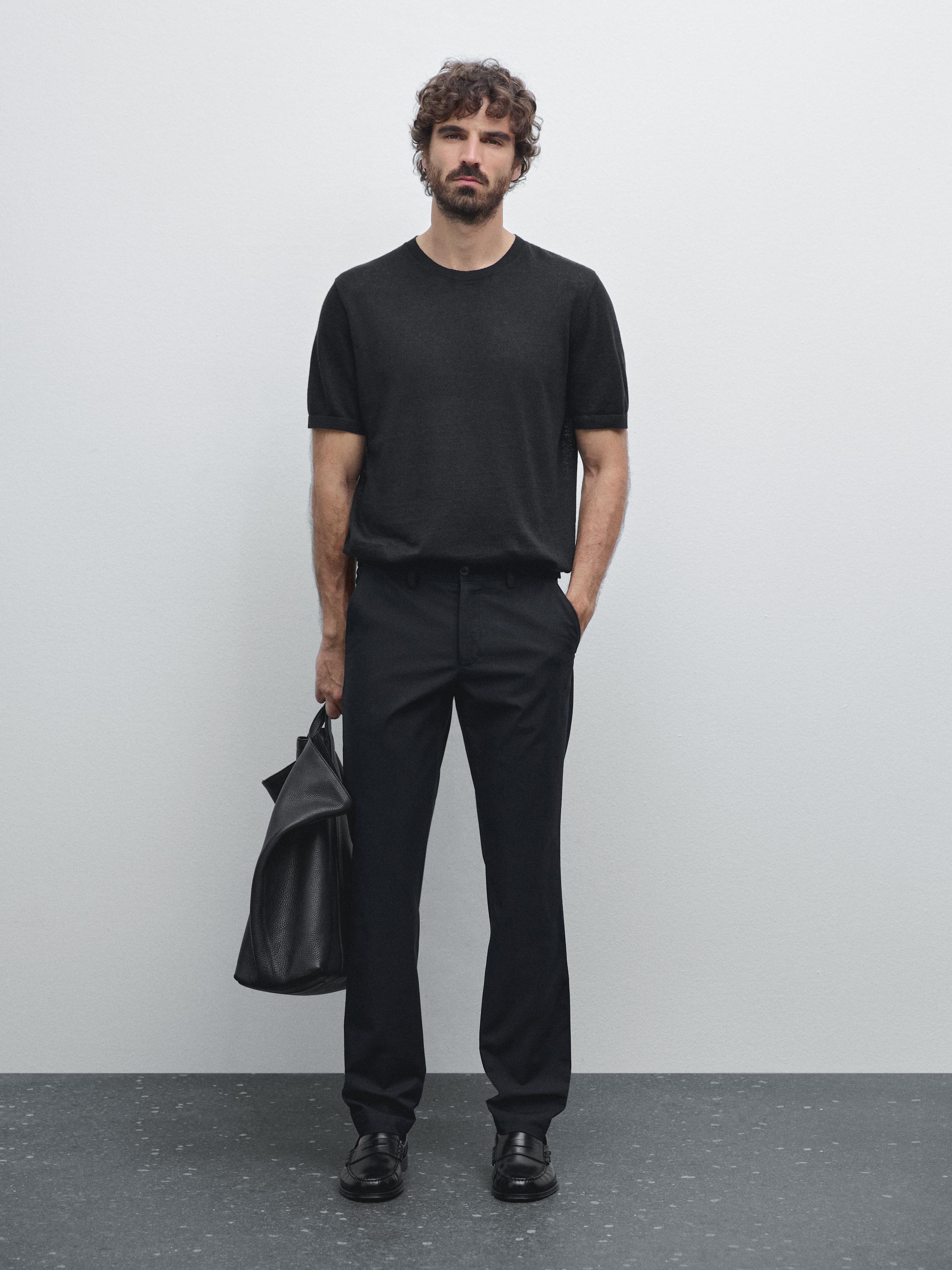 Slim fit canvas cotton blend trousers
