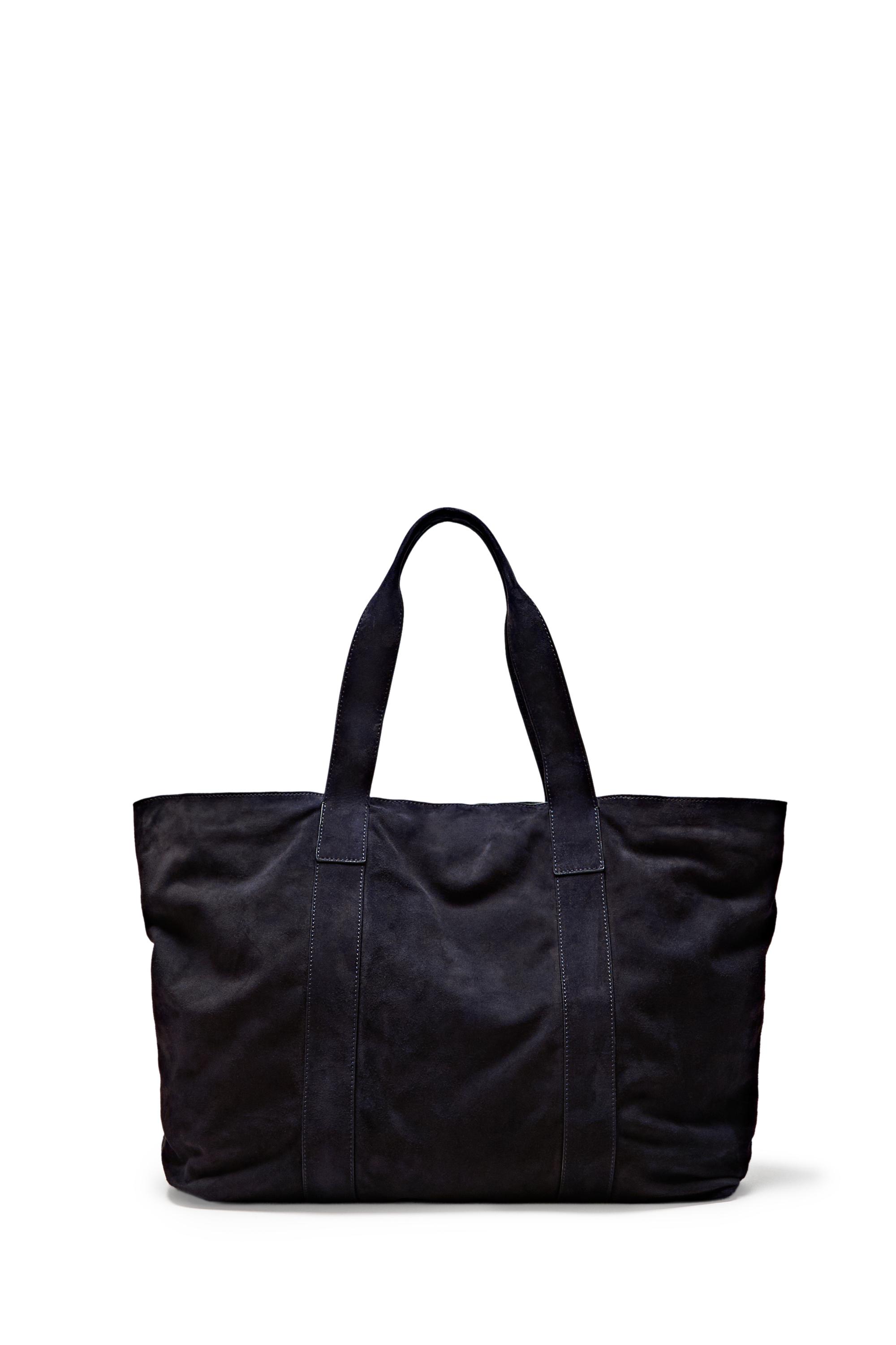 Split suede leather tote bag — NAVY BLUE