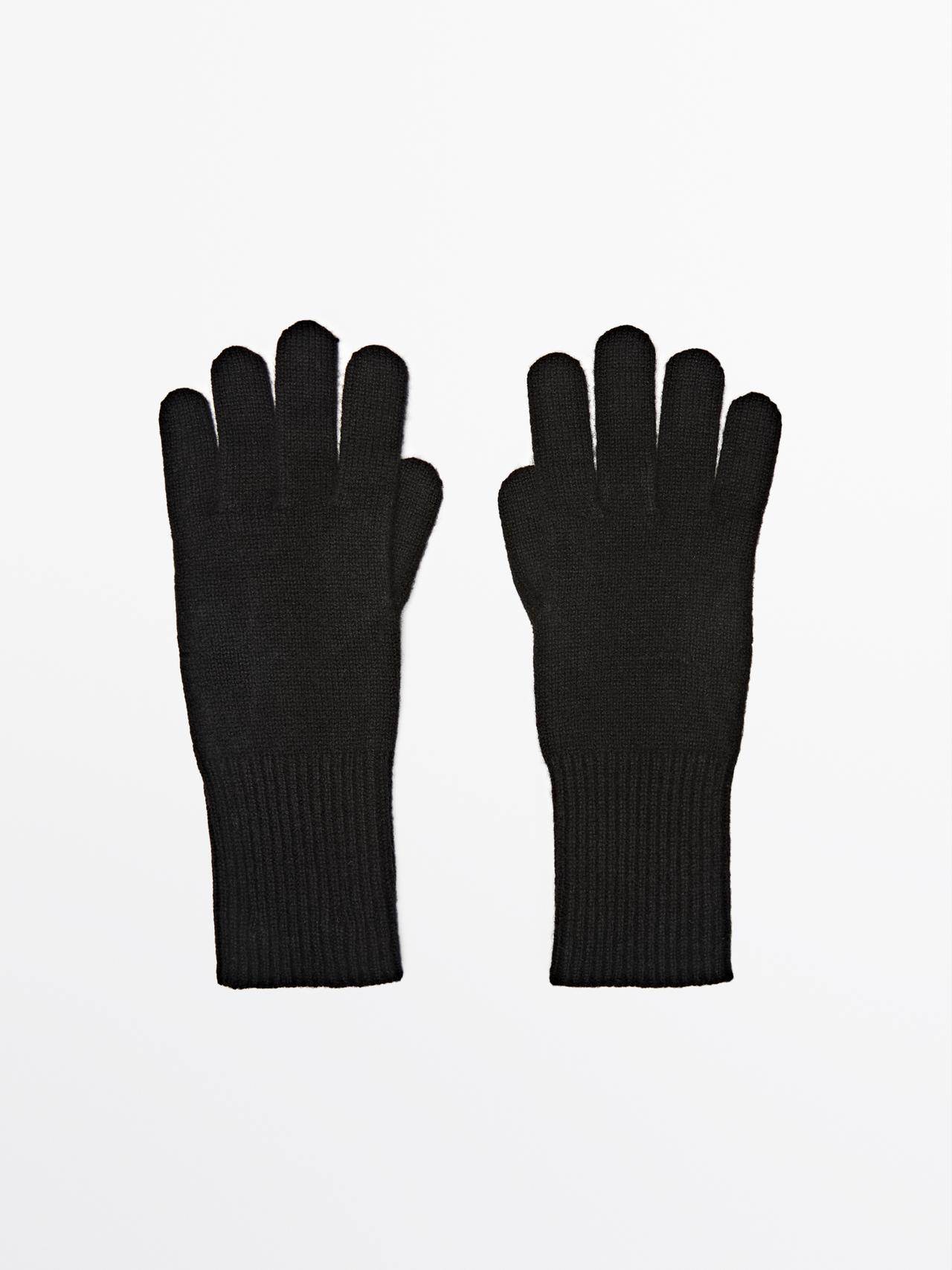 Massimo Dutti - Dames - Tricot Handschoenen Van Wolmix - Zwart - M