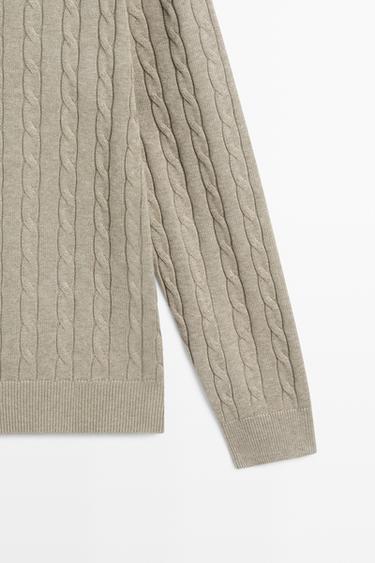100% Cotton Cable-Knit Polo Sweater — Greyish green 7