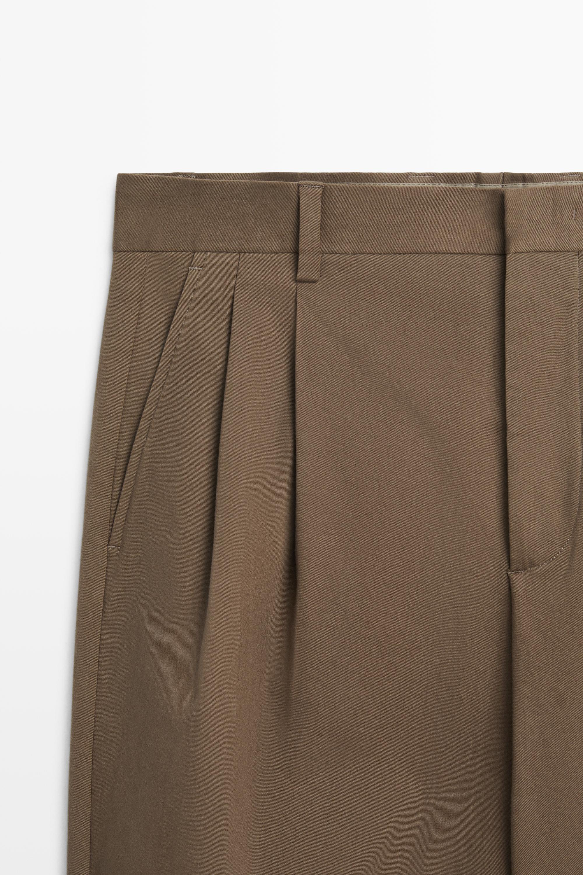 Cotton blend darted pants — MEDIUM CAMEL