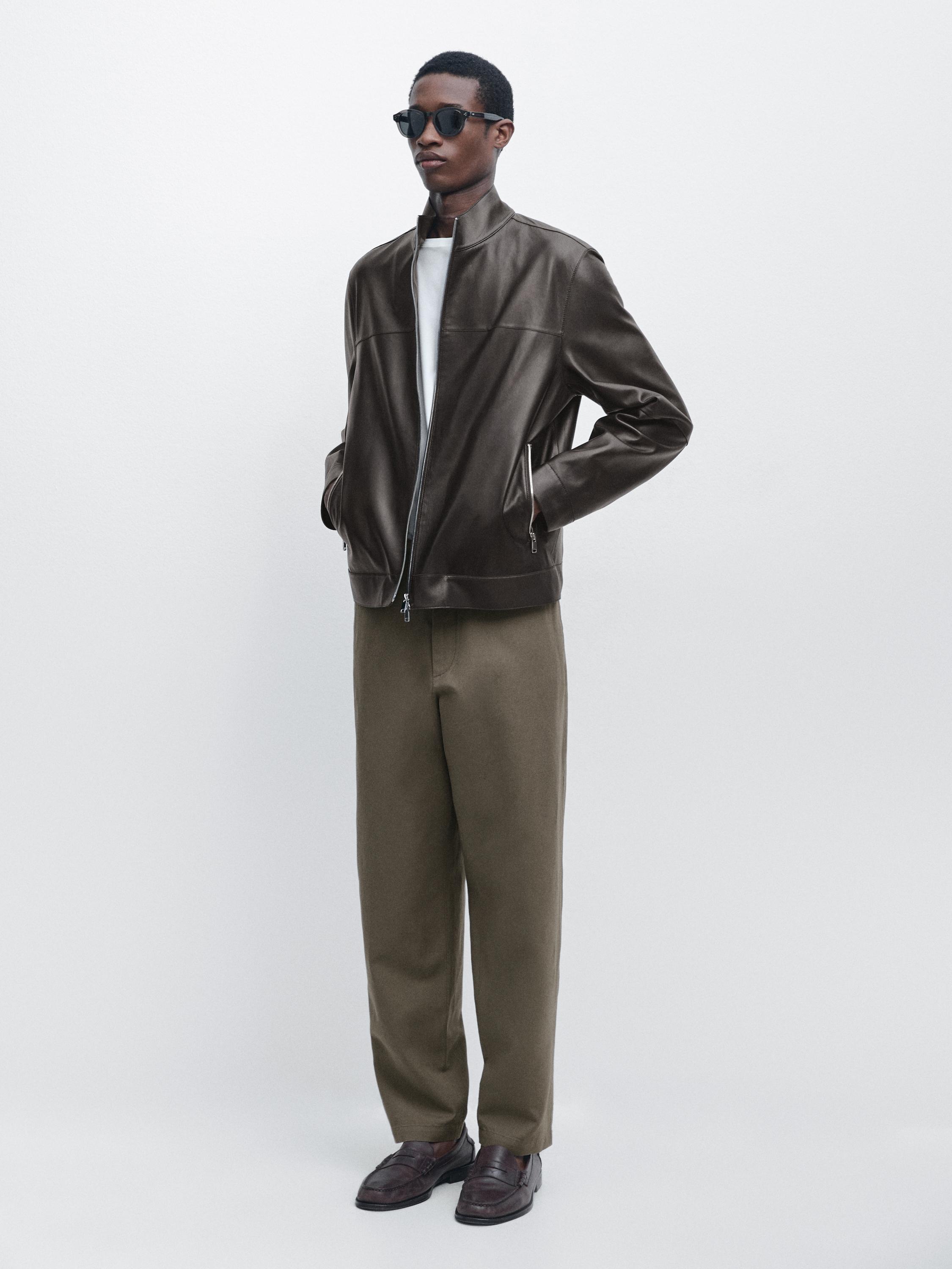 Cotton and linen tapered fit trousers — MOLE BROWN