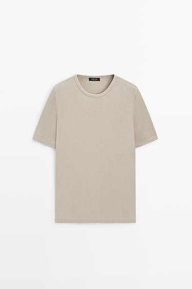 Contrast neck detail T-shirt — TAUPE GREY 2