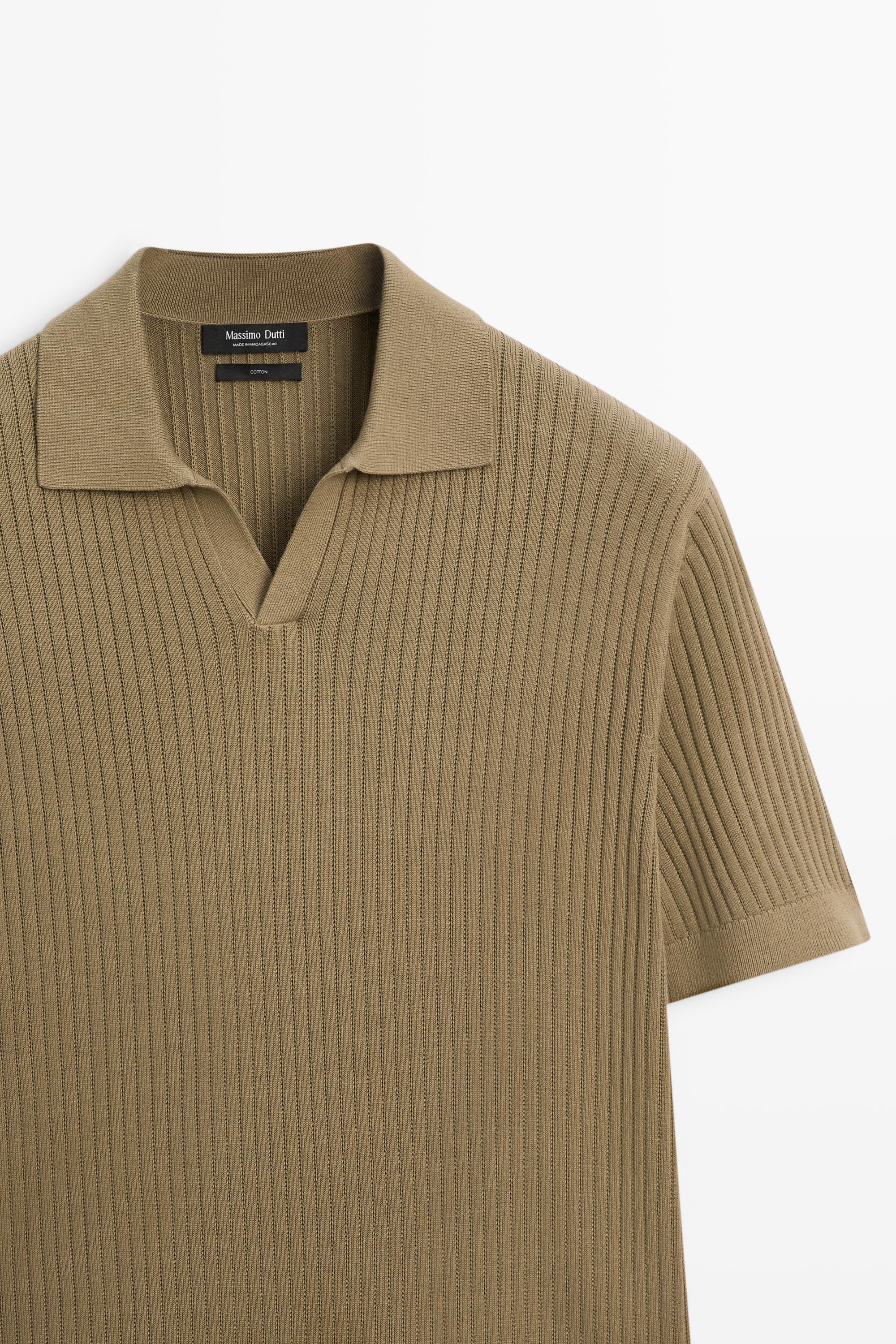 100% cotton ribbed knit polo sweater — DARK KHAKI (alternate view)