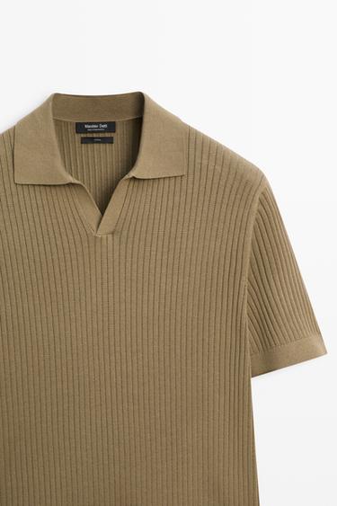 100% cotton ribbed knit polo sweater — DARK KHAKI 4