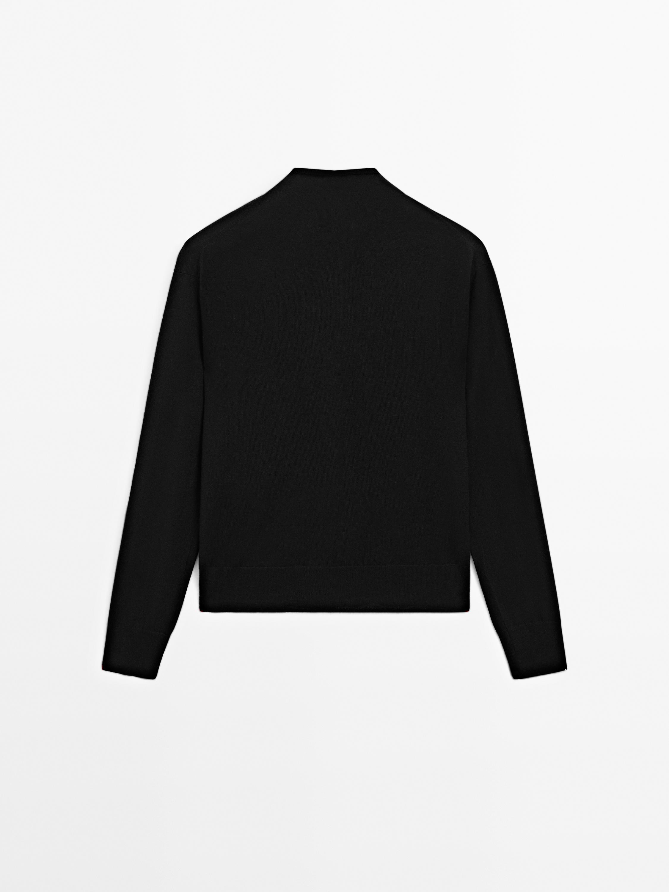 Knit cardigan with mock turtleneck