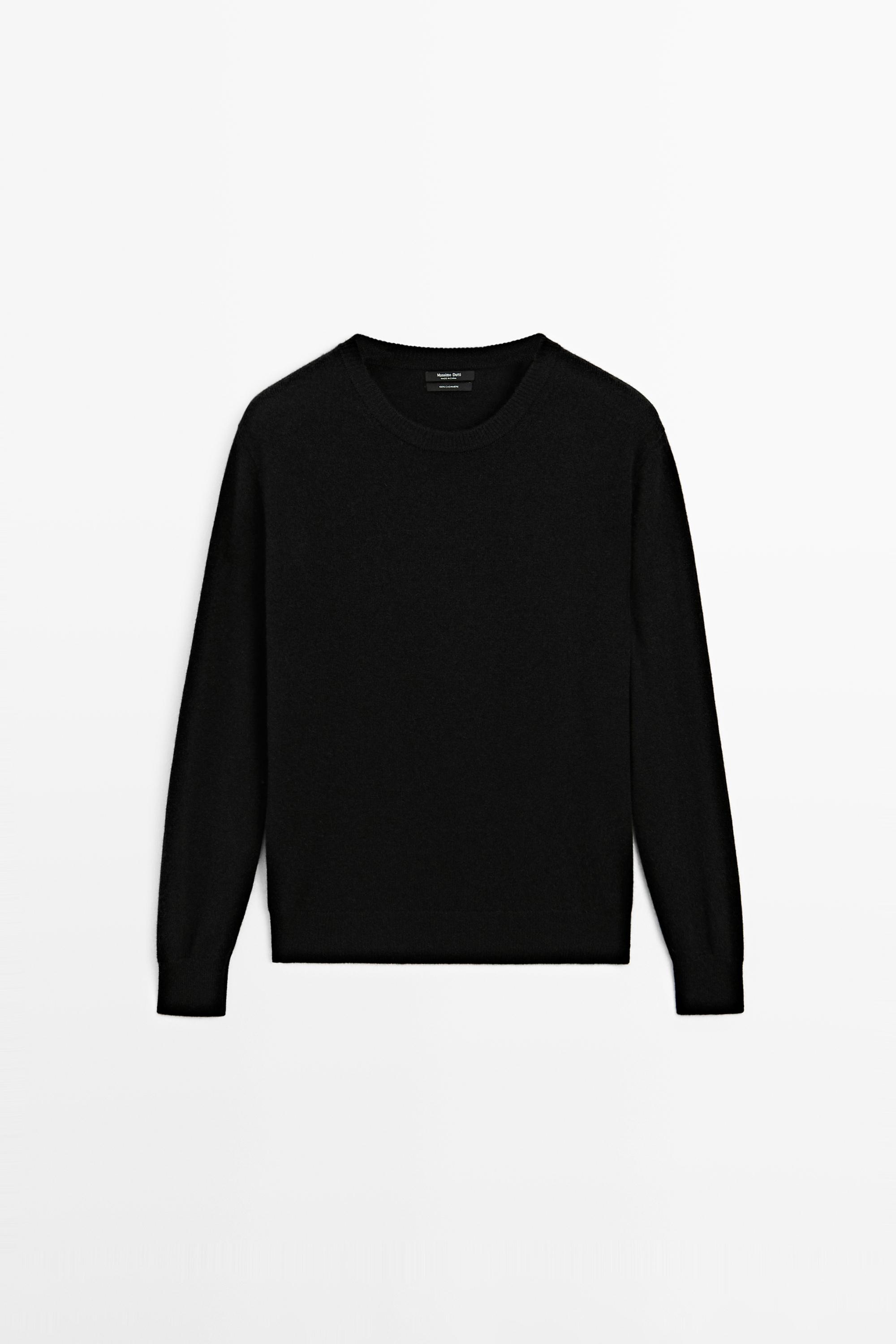 100% cashmere long sleeve sweater — BLACK