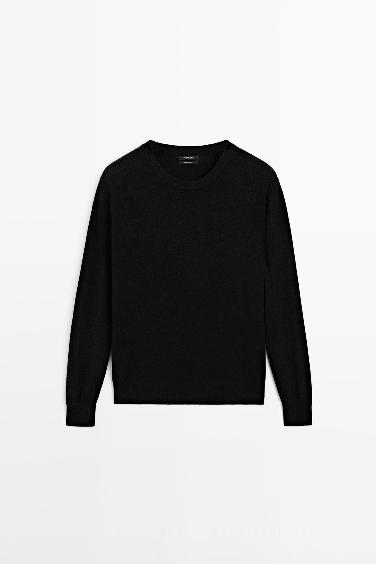 100% cashmere long sleeve sweater — BLACK