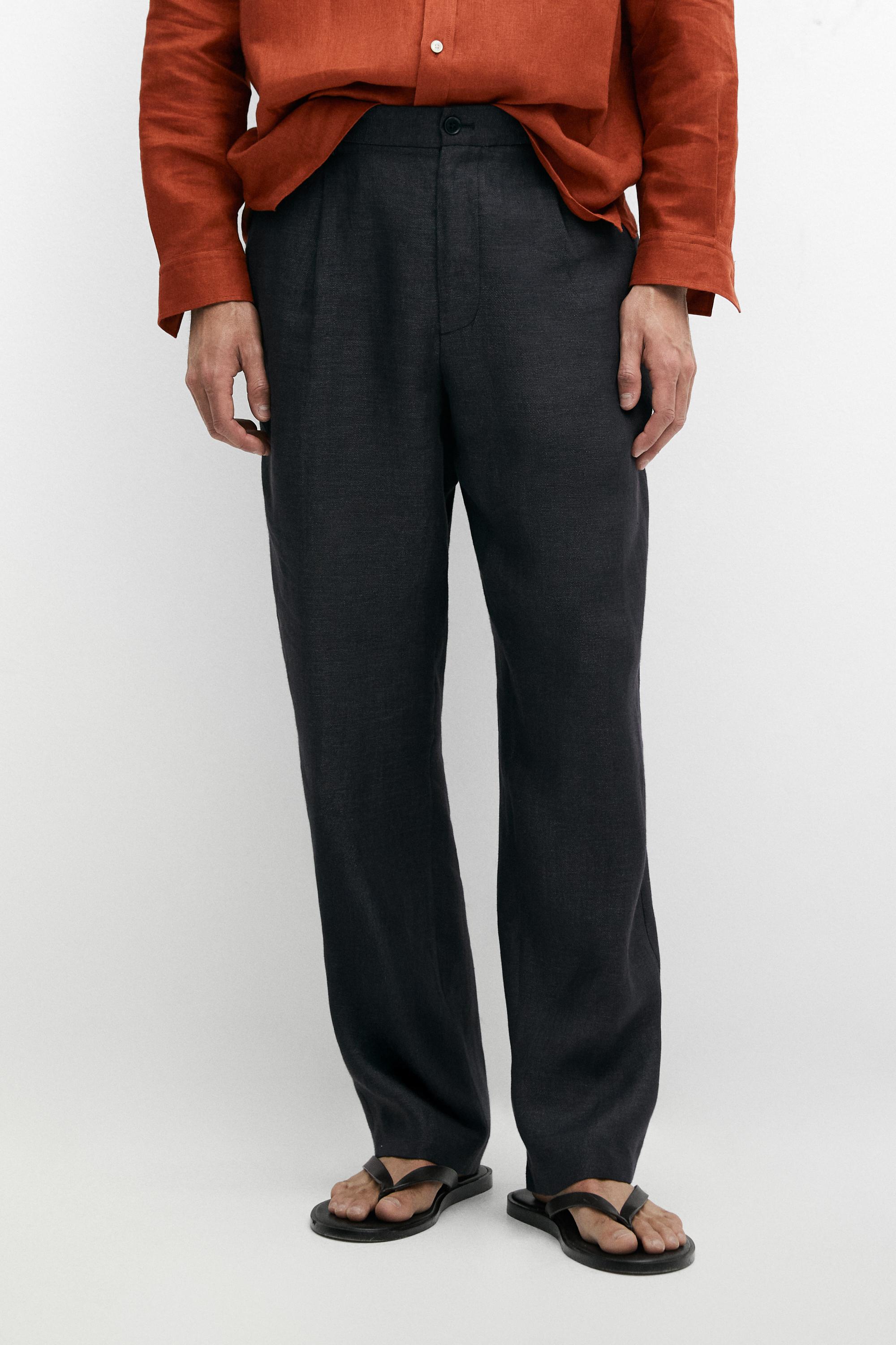 100% linen total look melange trousers — INK BLUE
