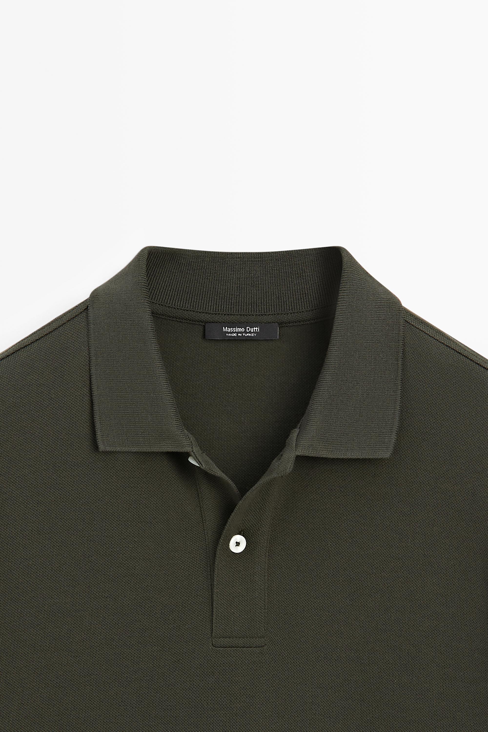Micro-textured cotton piqué polo shirt — MOSS GREEN