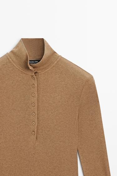 Long sleeve mock neck T-shirt — DARK CAMEL 4