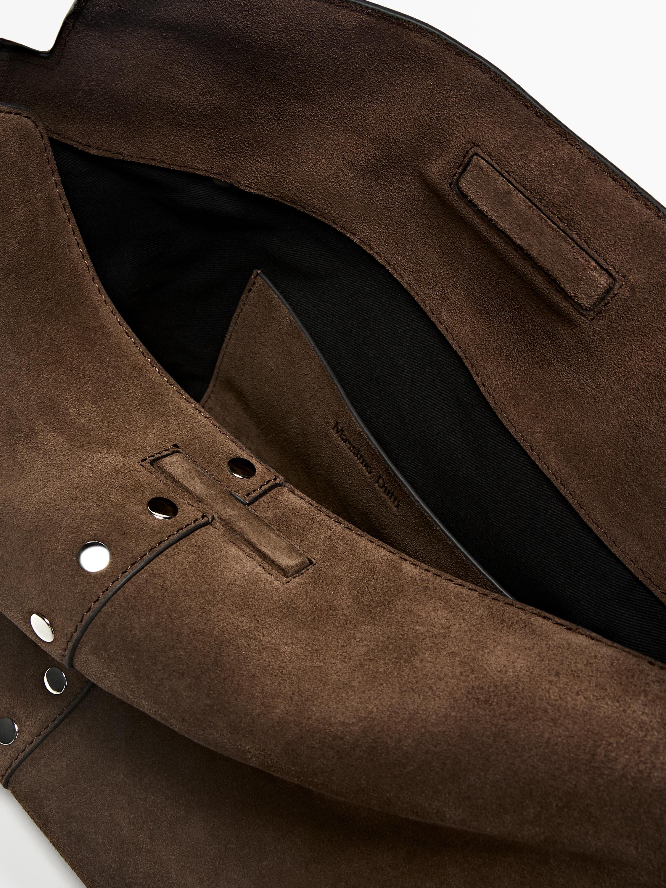 Split suede leather bucket bag — MINK