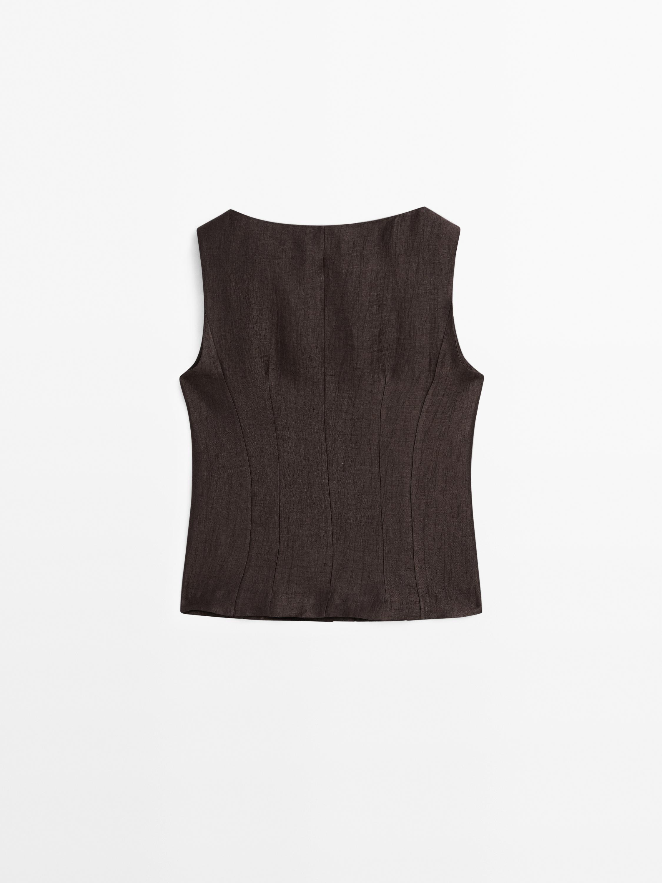 Linen blend round neck waistcoat