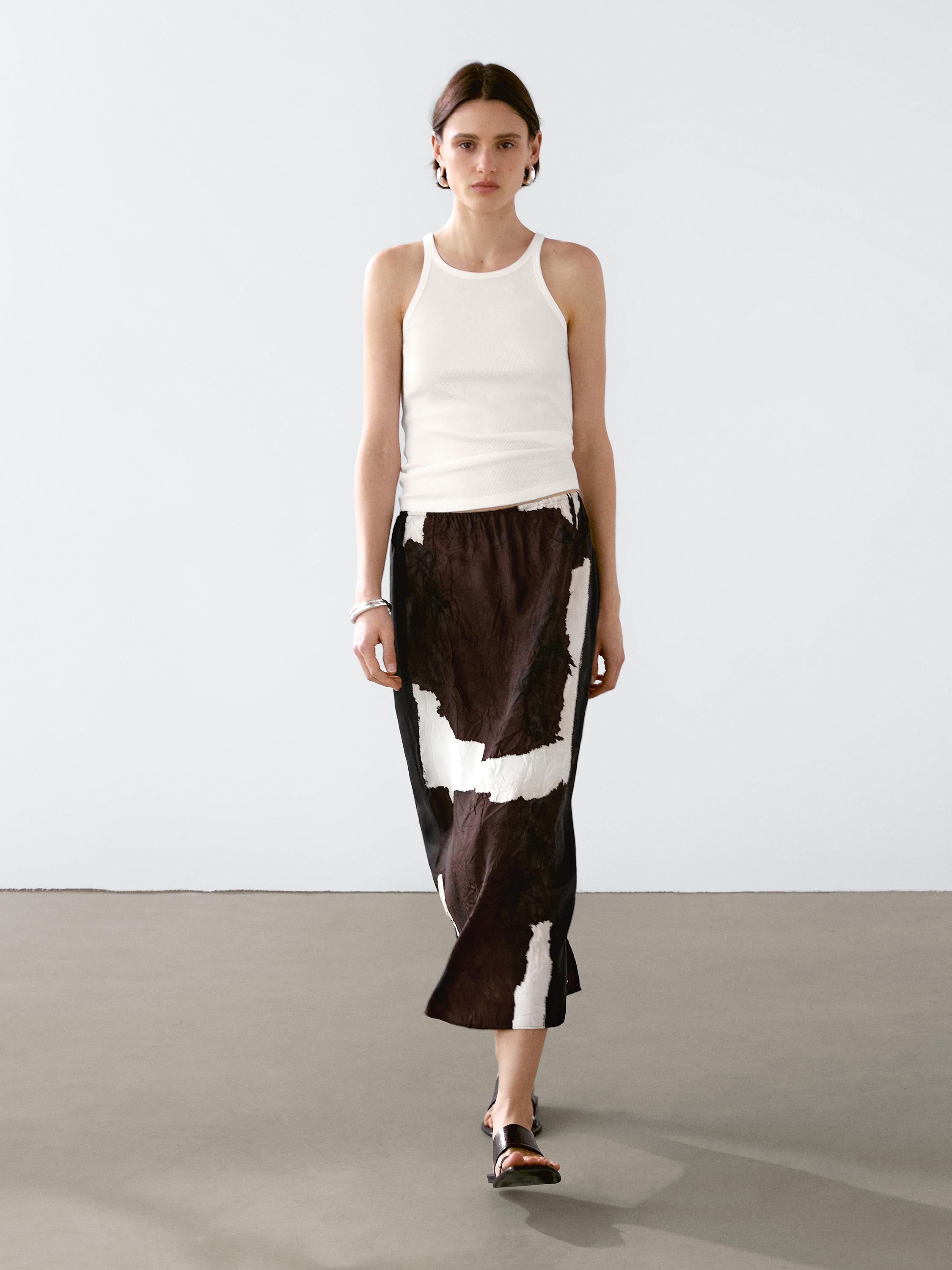 Printed midi skirt with fabric detail