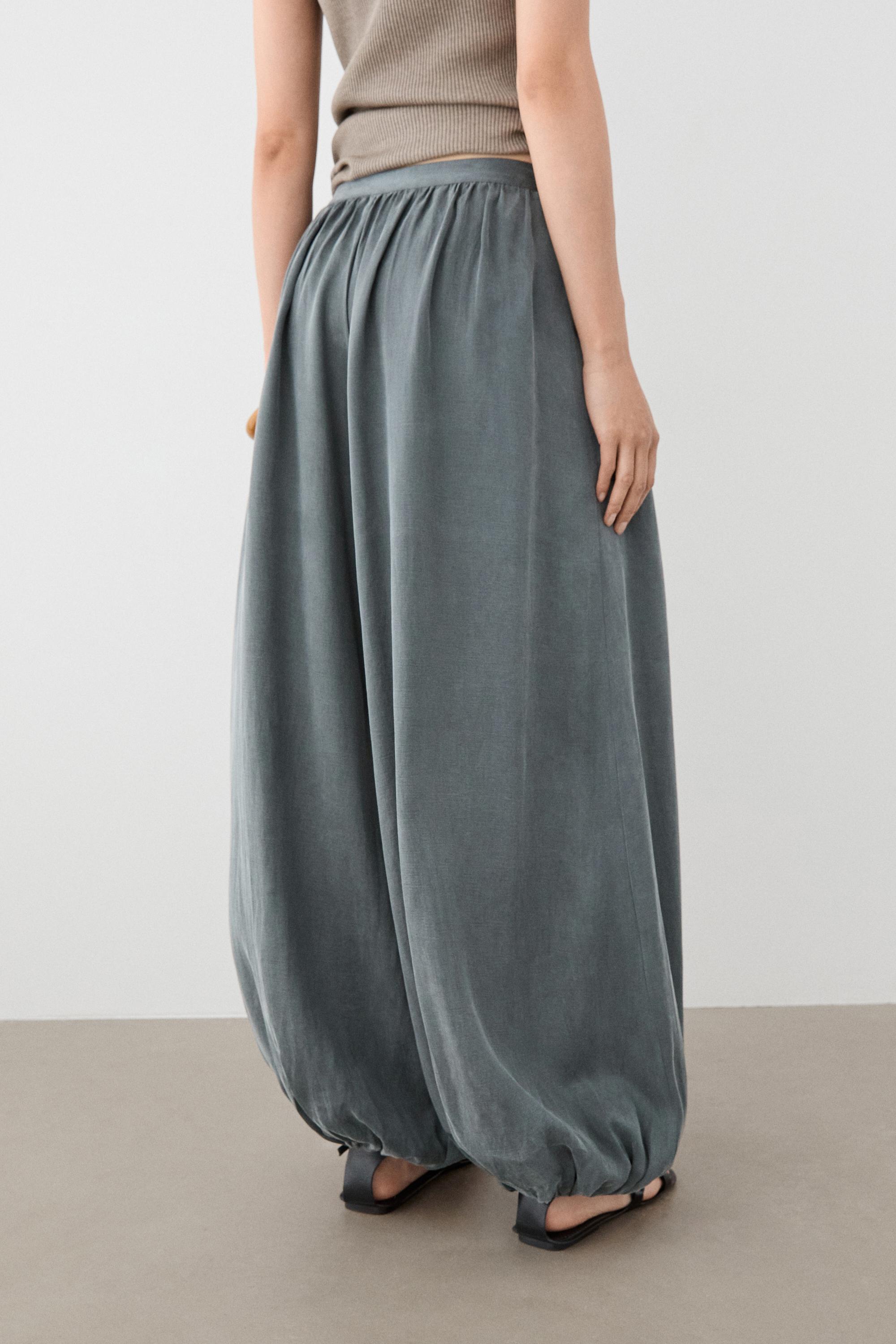 Pleated balloon fit linen blend trousers — GREY BLUE