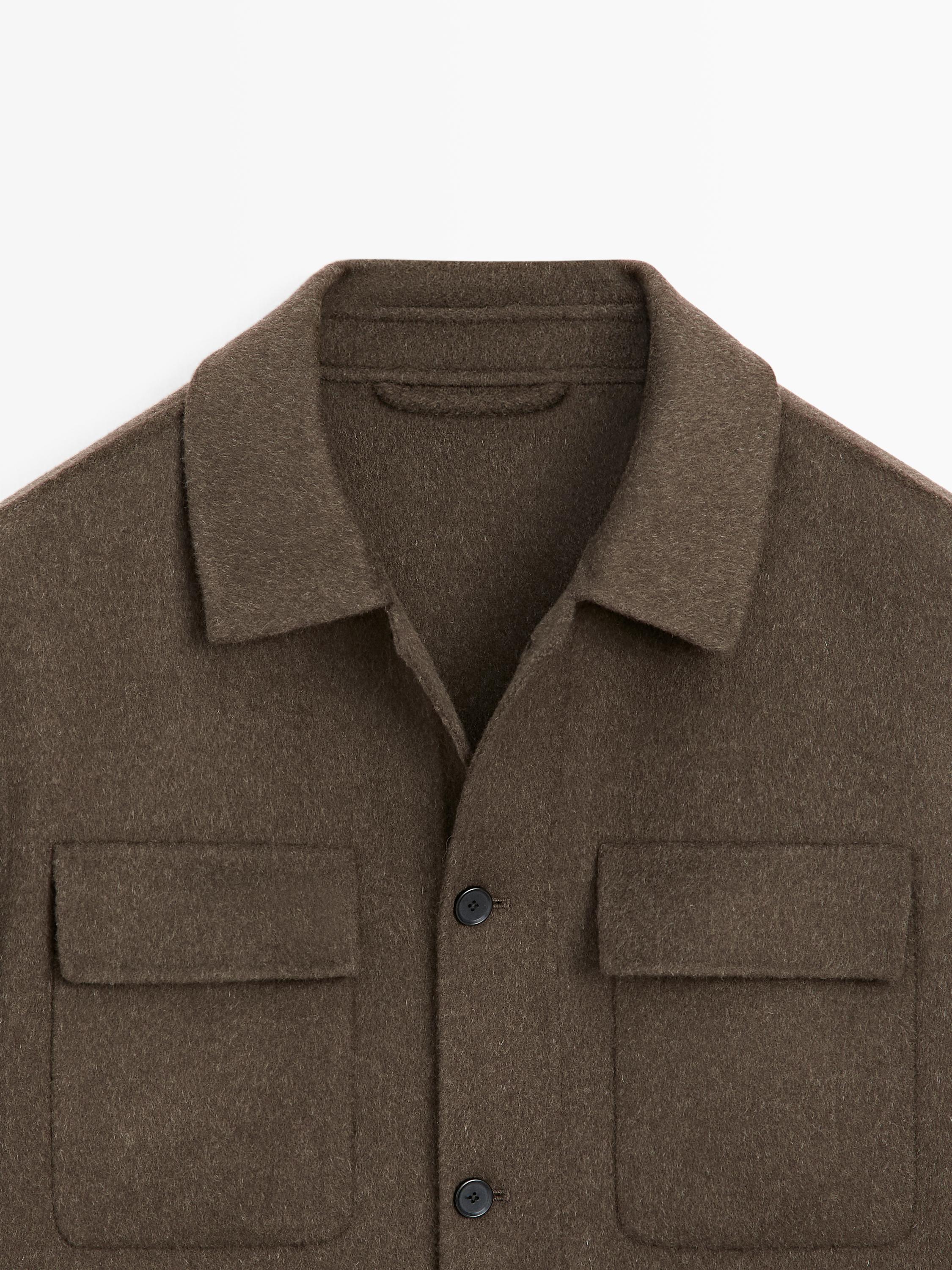 Wool blend overshirt with pockets — KHAKI
