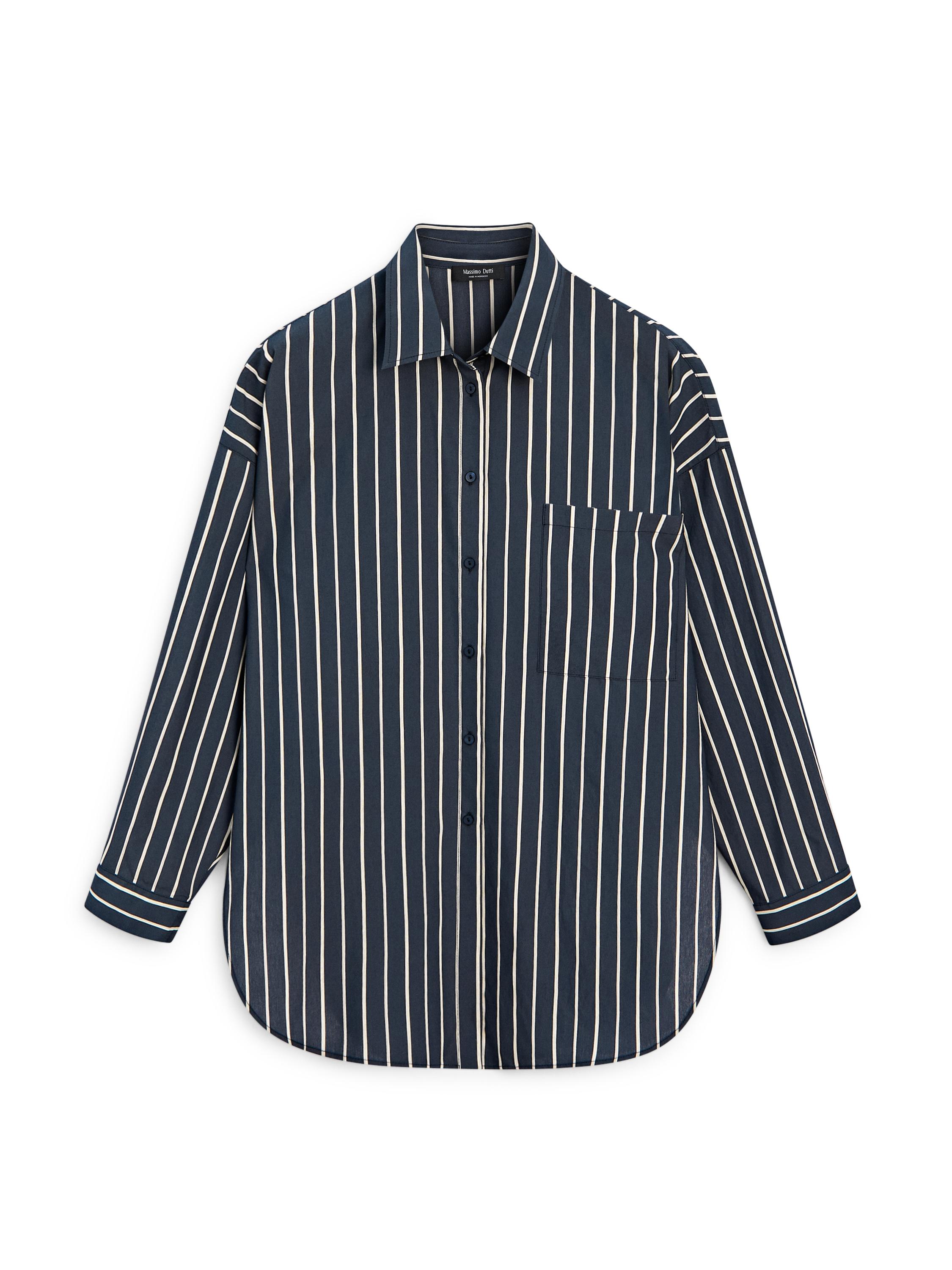 Striped flowing shirt with pocket detail — NAVY BLUE