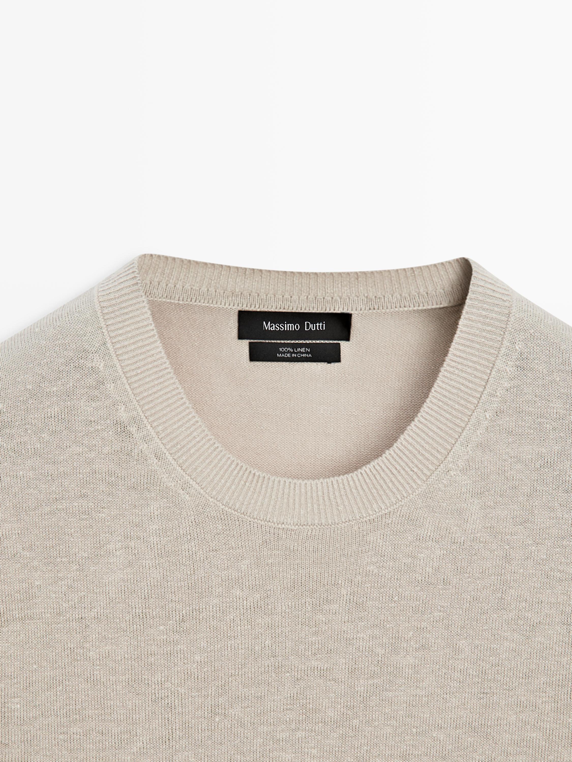 100% linen knit crew neck sweater — BEIGE