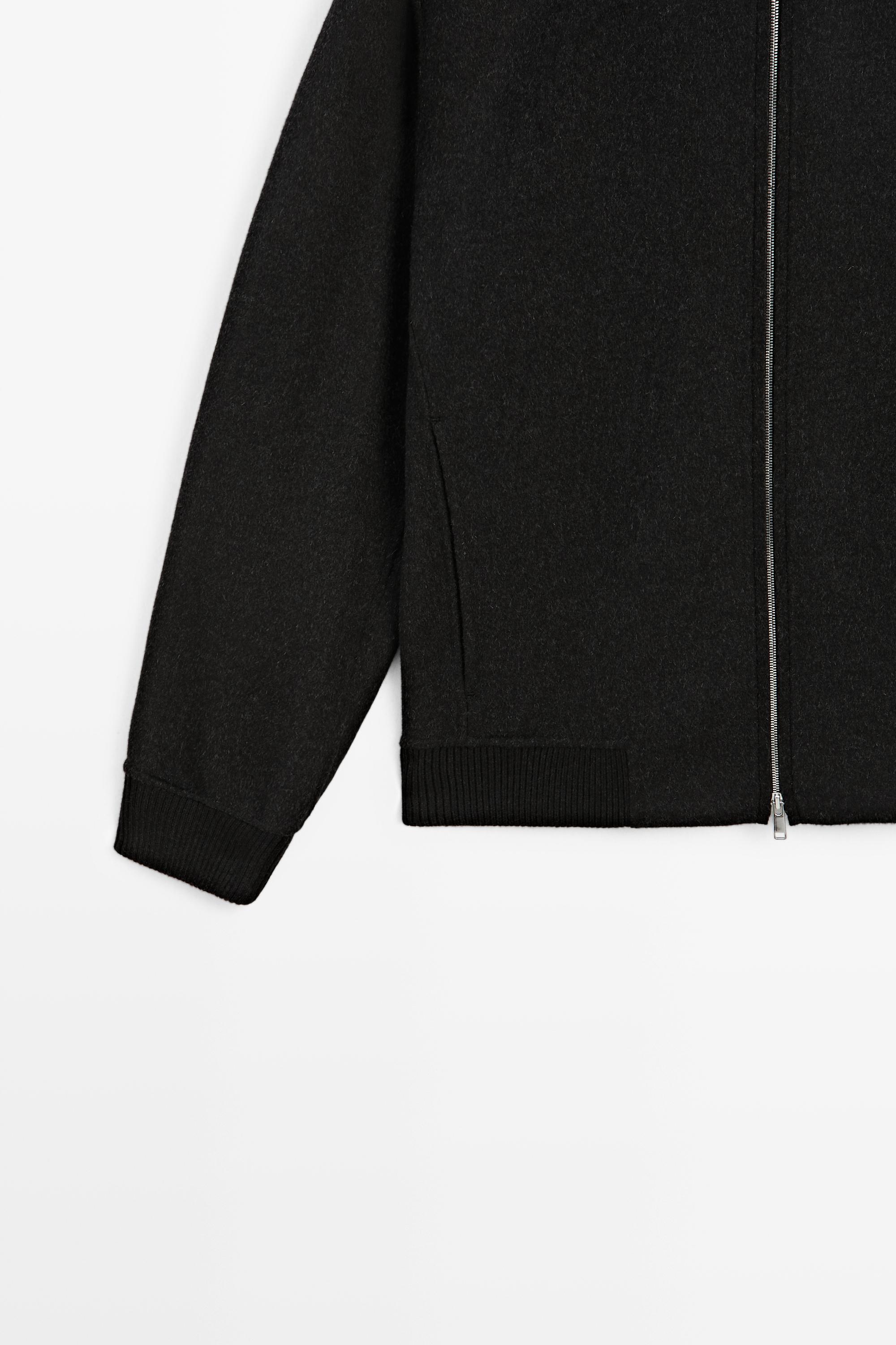 Wool blend double-knit hooded jacket — CHARCOAL