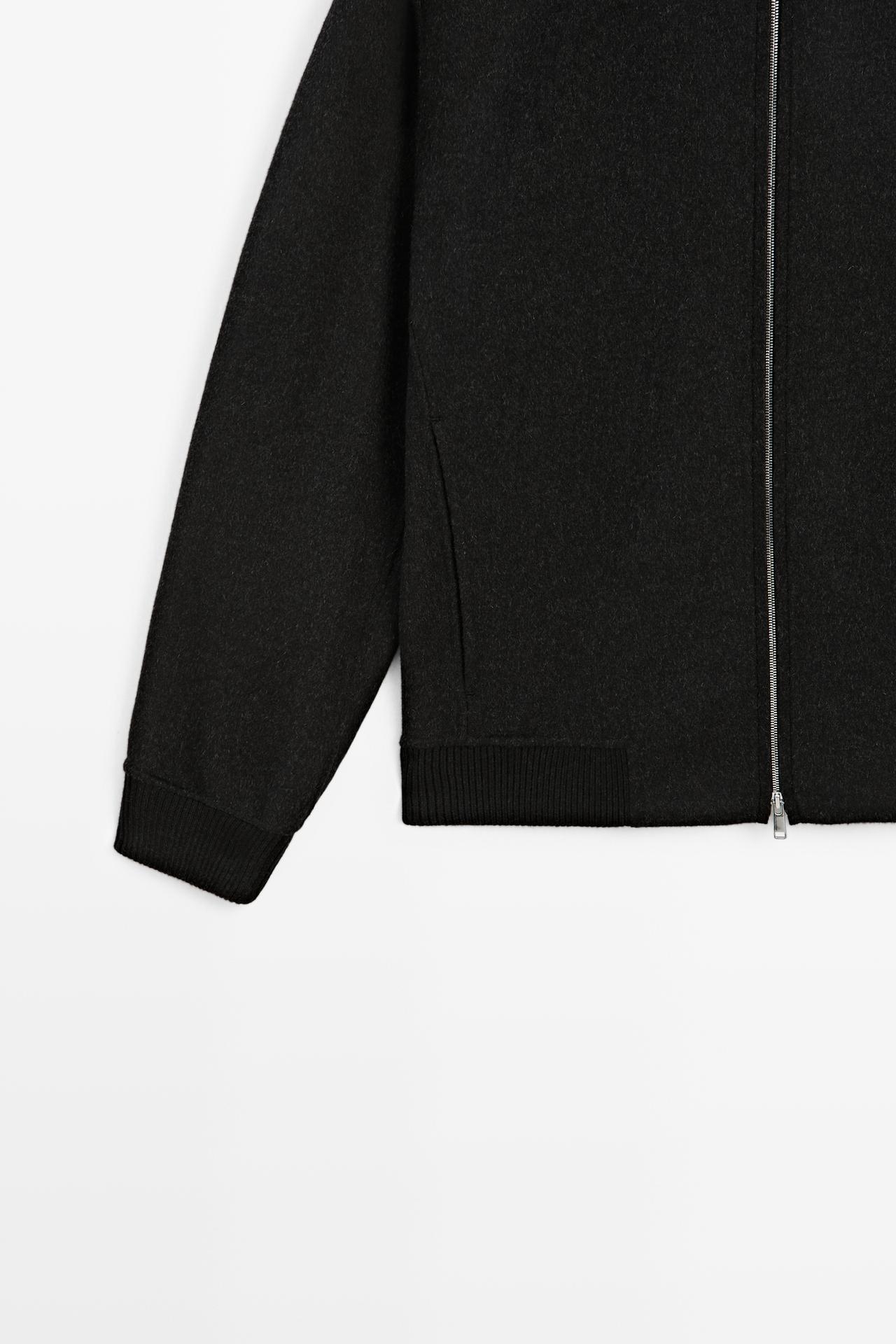 Wool blend double-knit hooded jacket — CHARCOAL