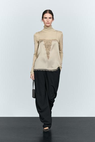 Thin-strap lace camisole — Beige-pink 1