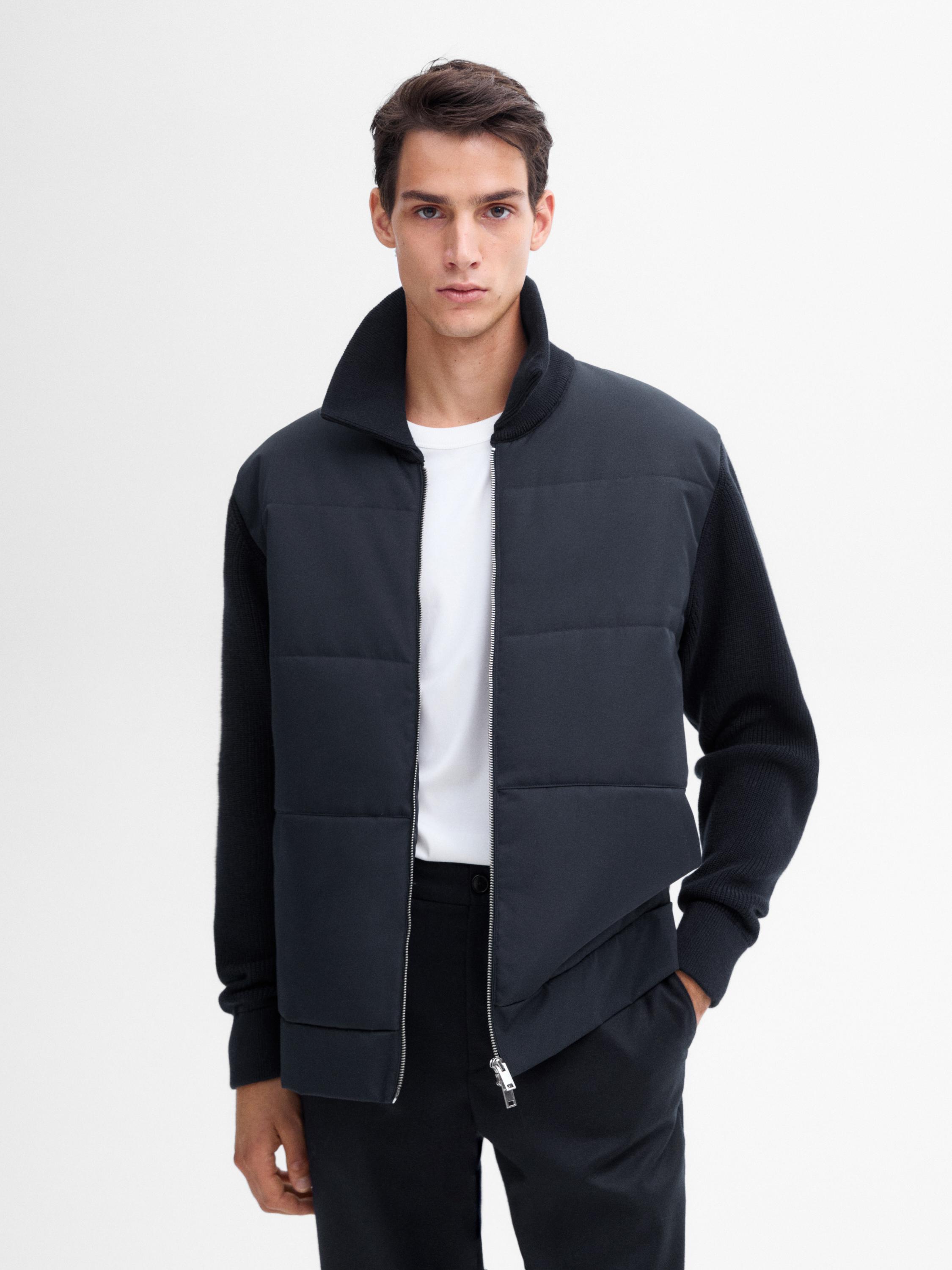 Cotton blend puffer jacket Navy Blue Black Sweaters And Cardigans Massimo Dutti