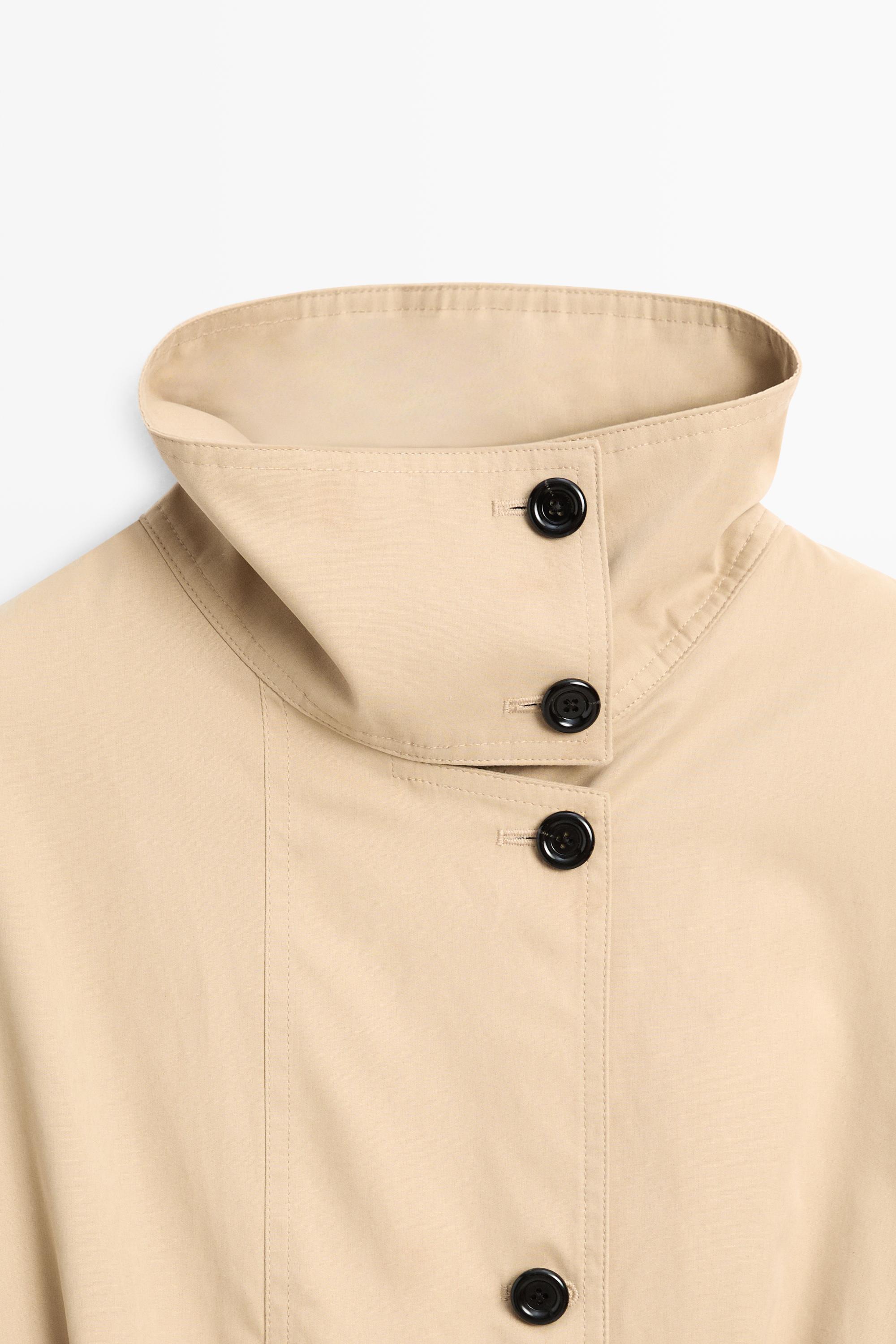 Pleated stand-collar bomber jacket — Beige