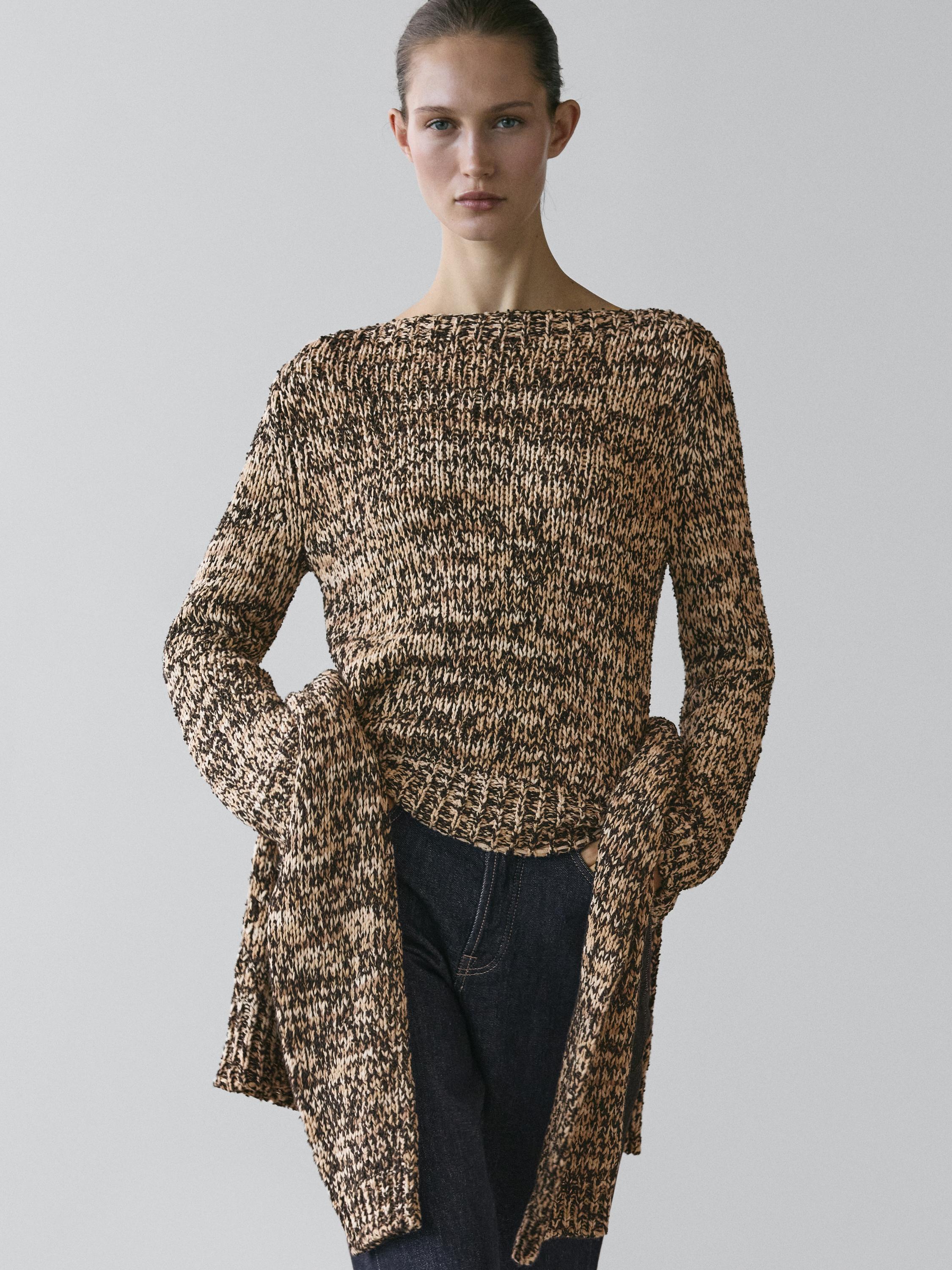 Mouliné cotton blend knit sweater — CAMEL