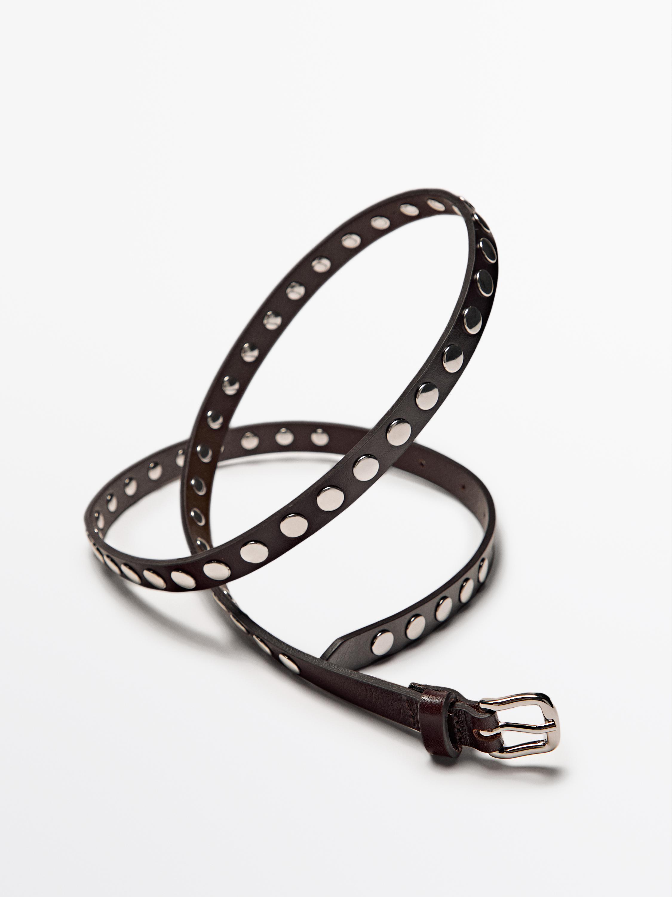 Thin nappa leather belt with studs