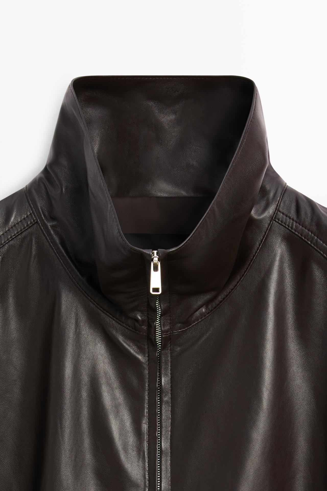 Nappa leather bomber gilet — BROWN