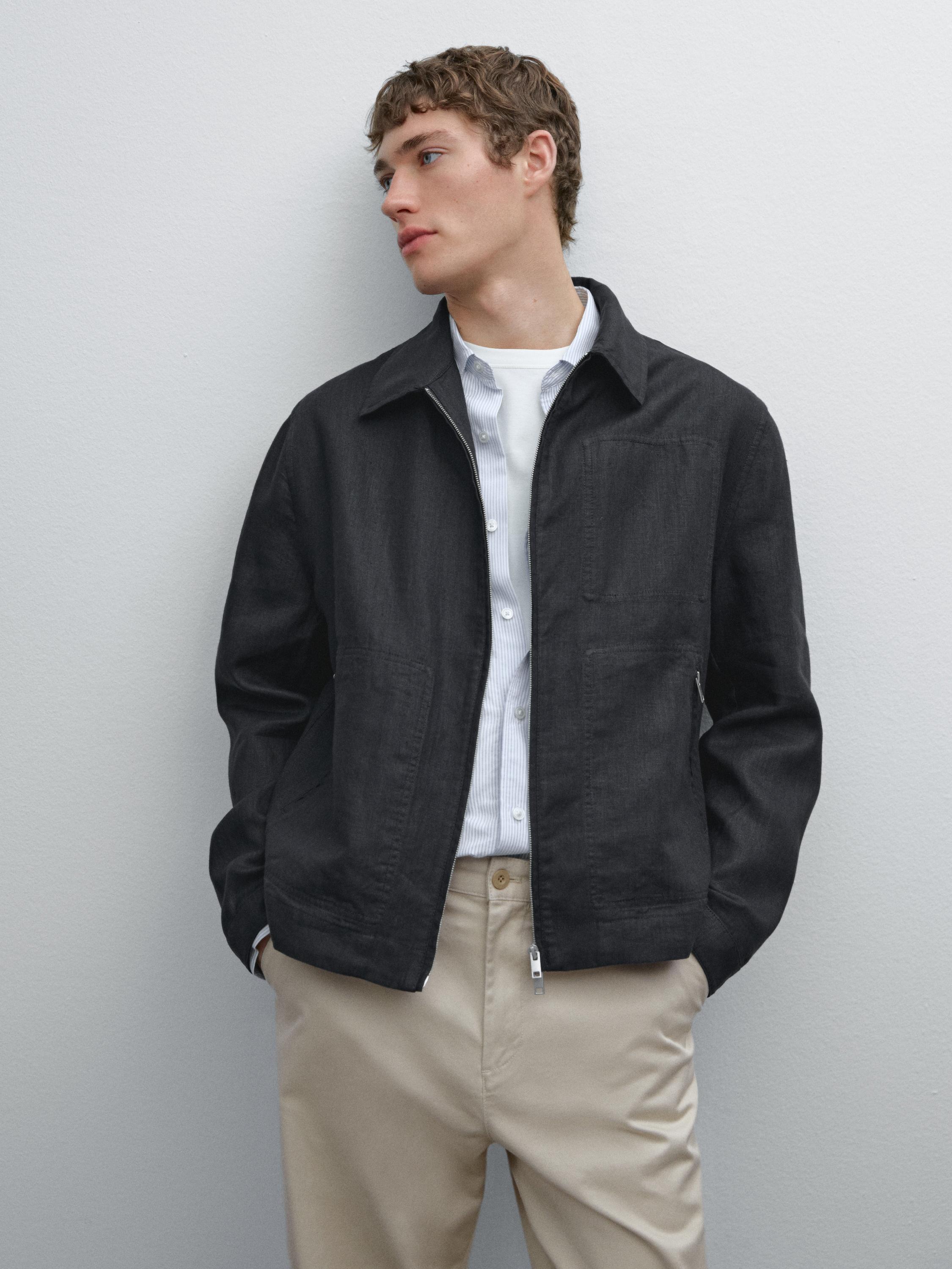 100% linen zip-up jacket