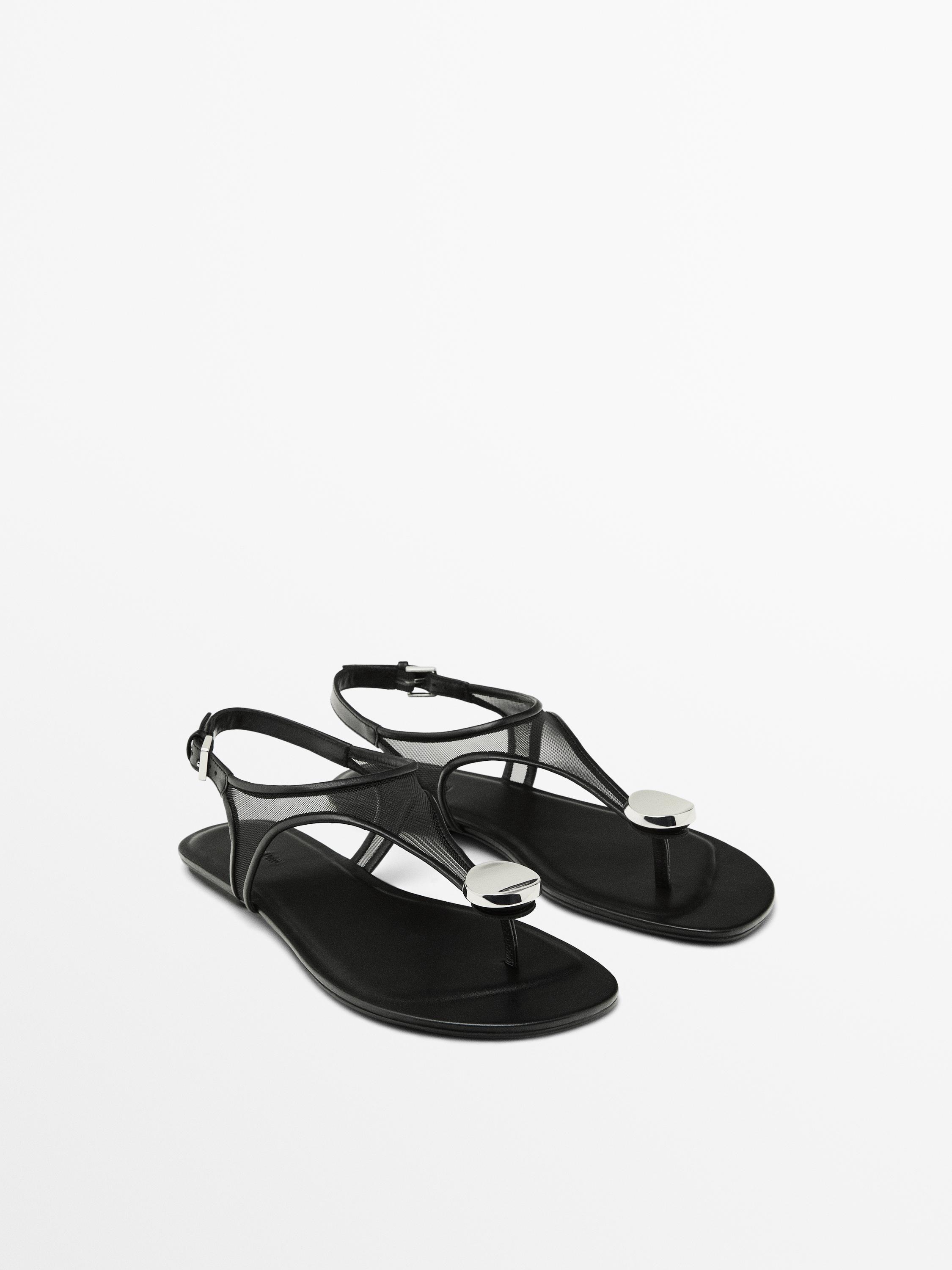 Mesh sandals with rhinestone detail