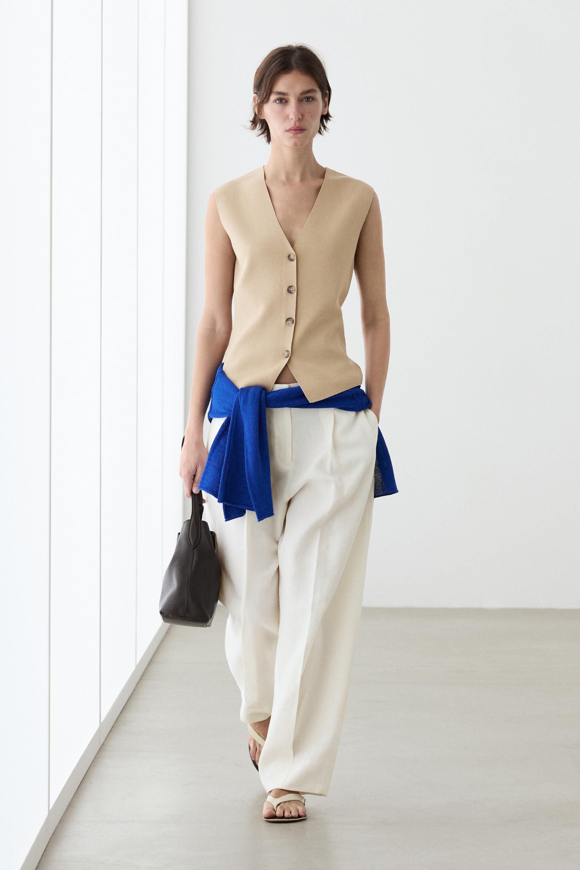 Knit waistcoat with button details — BEIGE