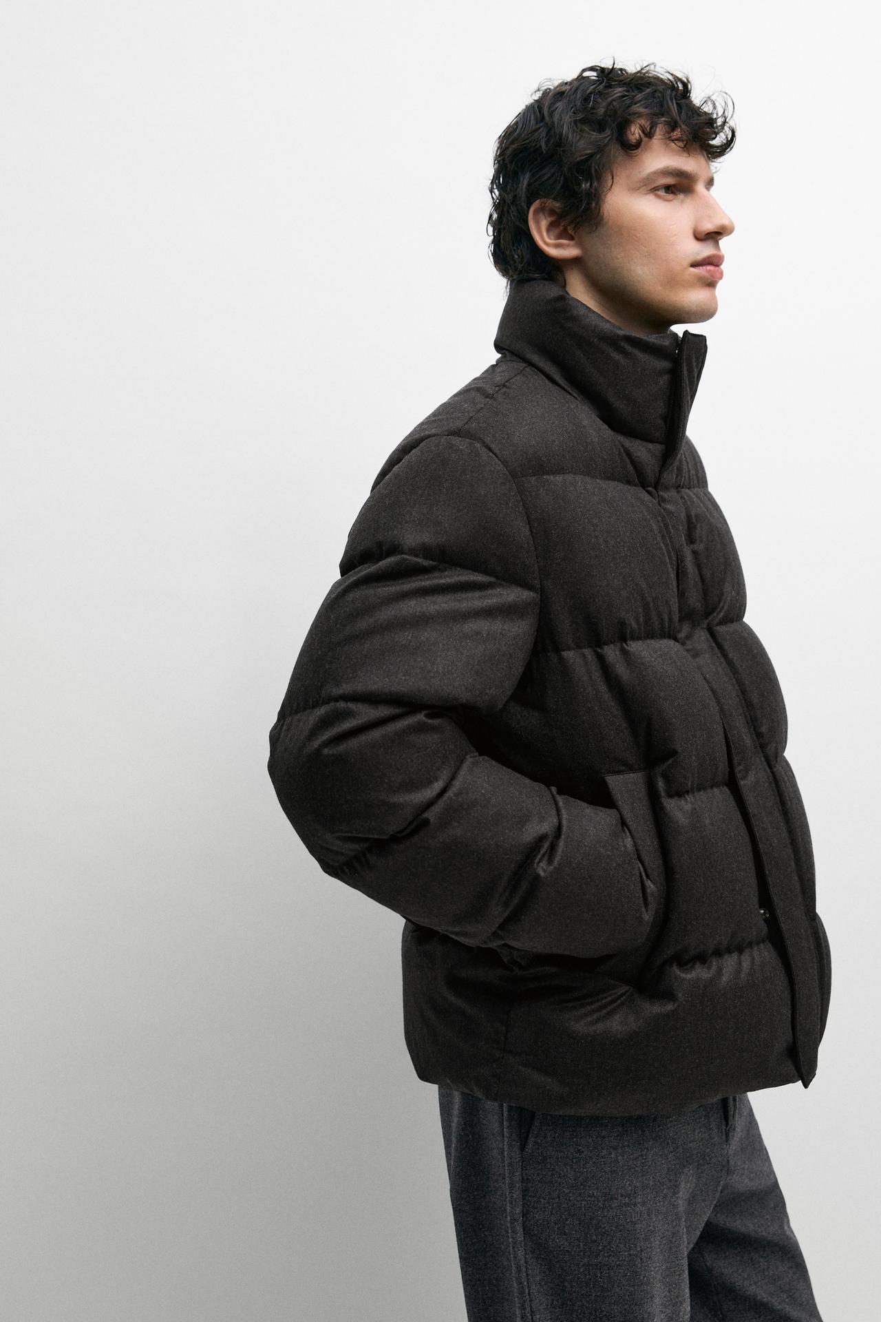100% WOOL HIGH NECK DOWN JACKET — BROWN TONES