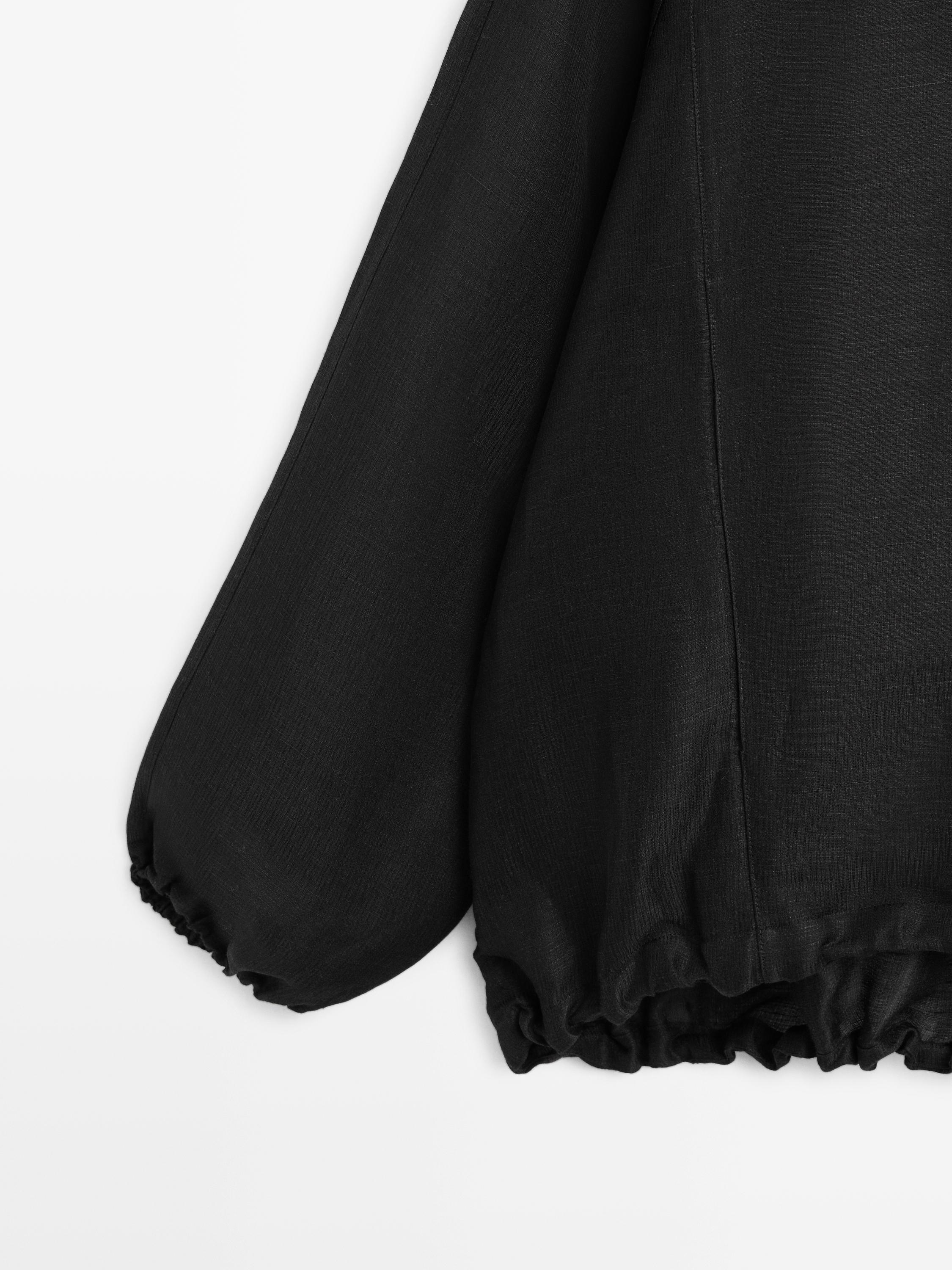 Linen and silk bomber jacket — BLACK