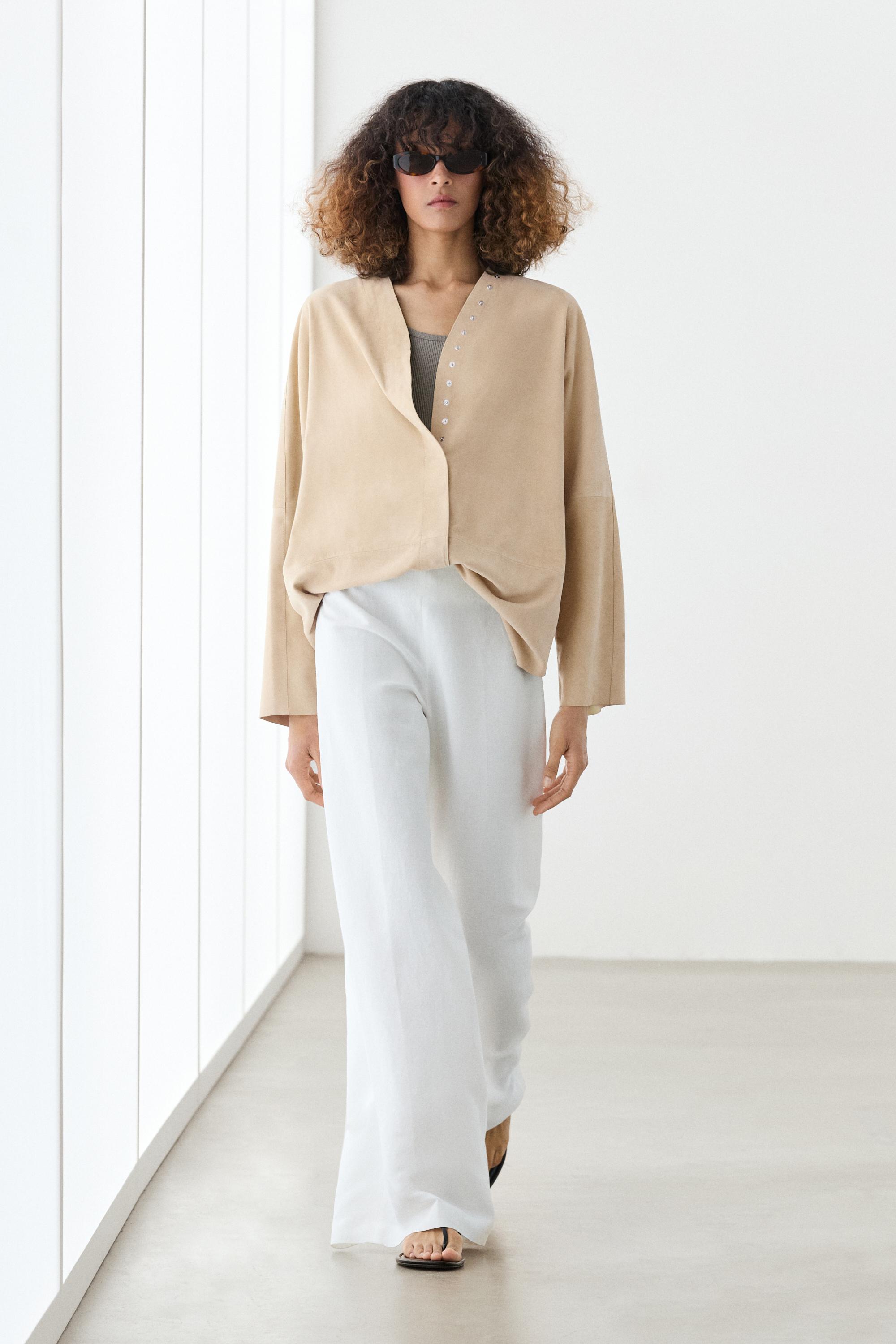 Suede leather shirt with snap button detail