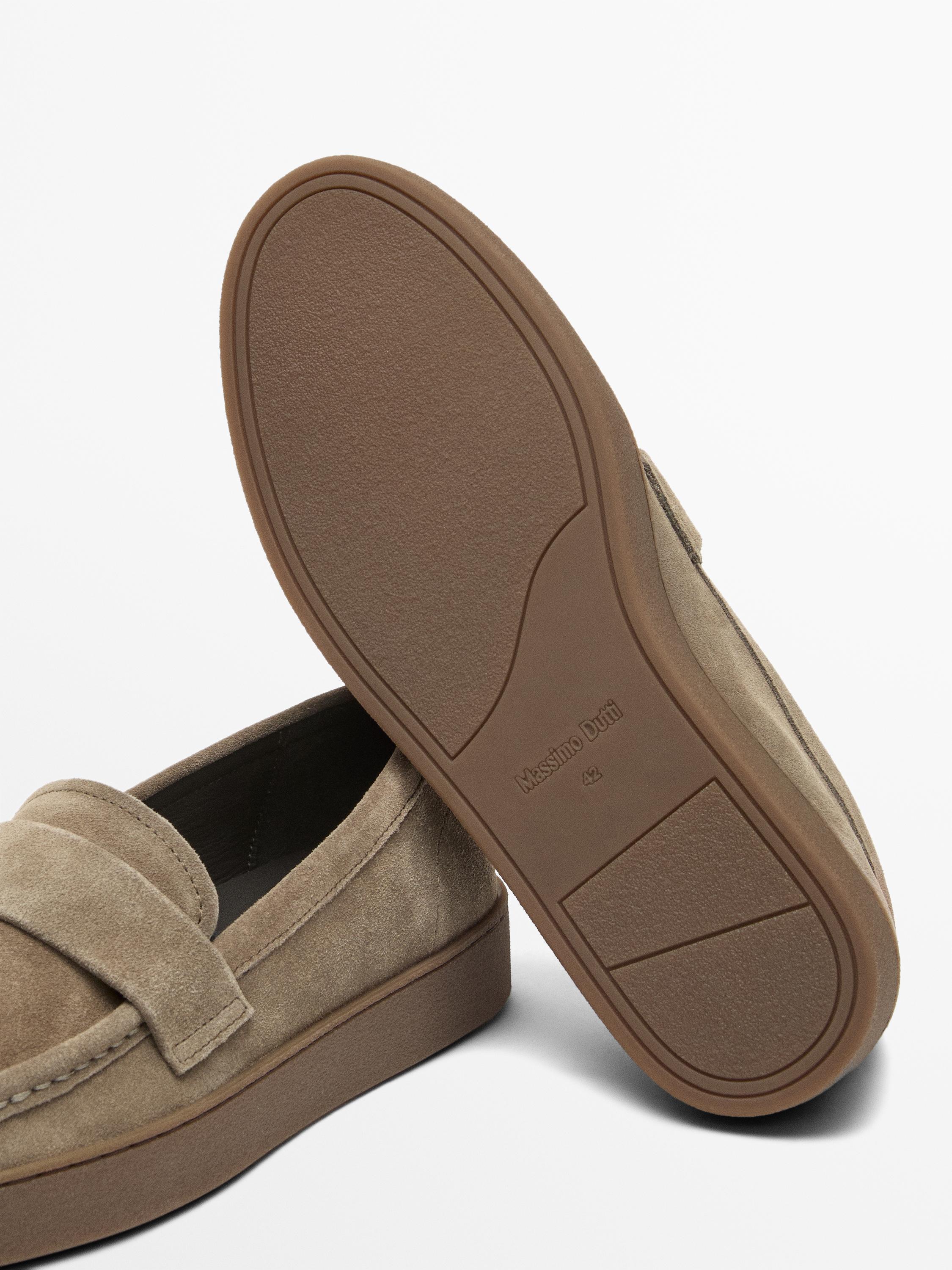 Split leather loafers with caramel sole — SAND