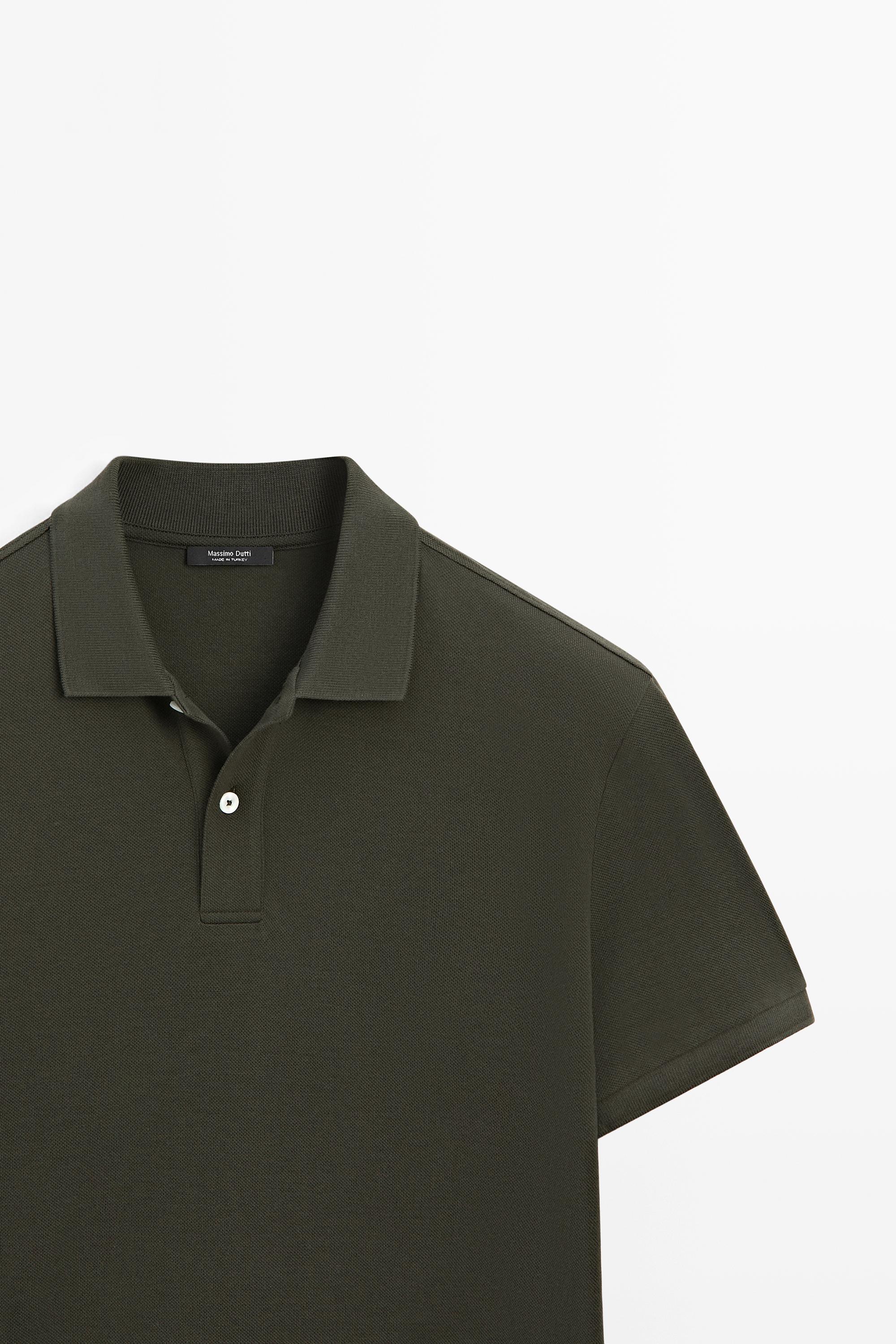 Micro-textured cotton piqué polo shirt — MOSS GREEN
