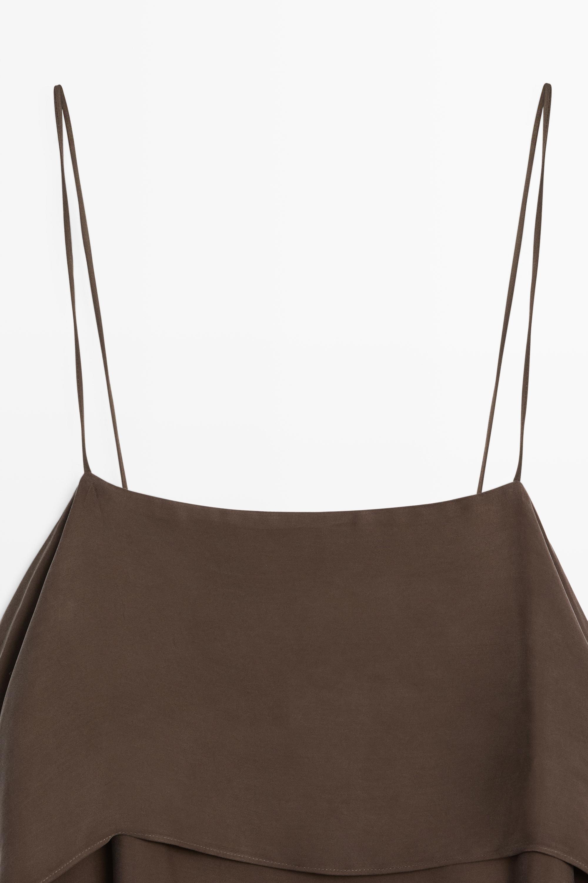 Strappy mini dress with ruffle detail — BROWN