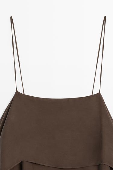 Strappy mini dress with ruffle detail — BROWN 3