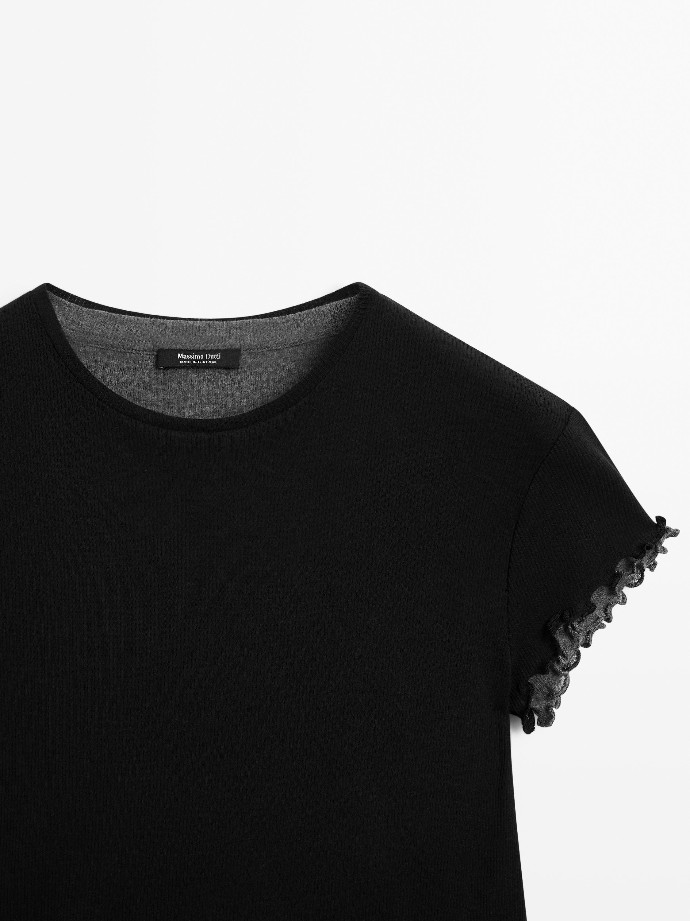 Massimo Dutti【NEW】Double-layer T-shirt with wavy trims Massimo Dutti【NEW】Double-layer T-shirt with wavy trims
