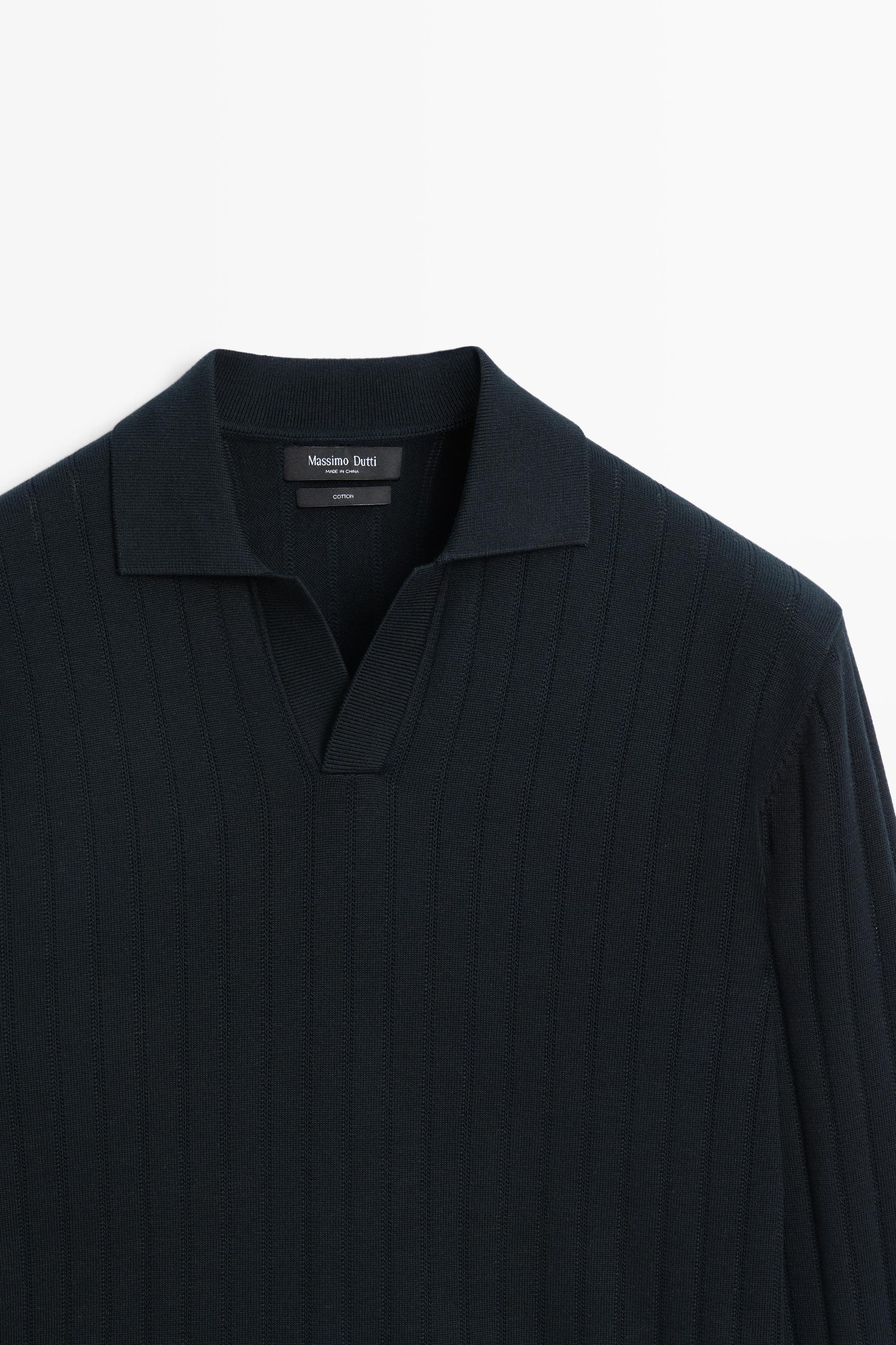 100% Cotton Knit Polo Sweater — NAVY BLUE