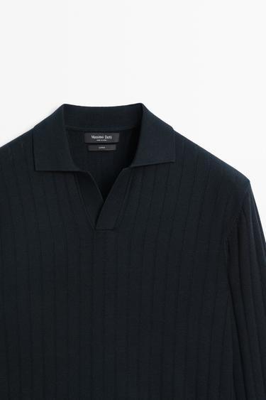 100% Cotton Knit Polo Sweater — NAVY BLUE 4