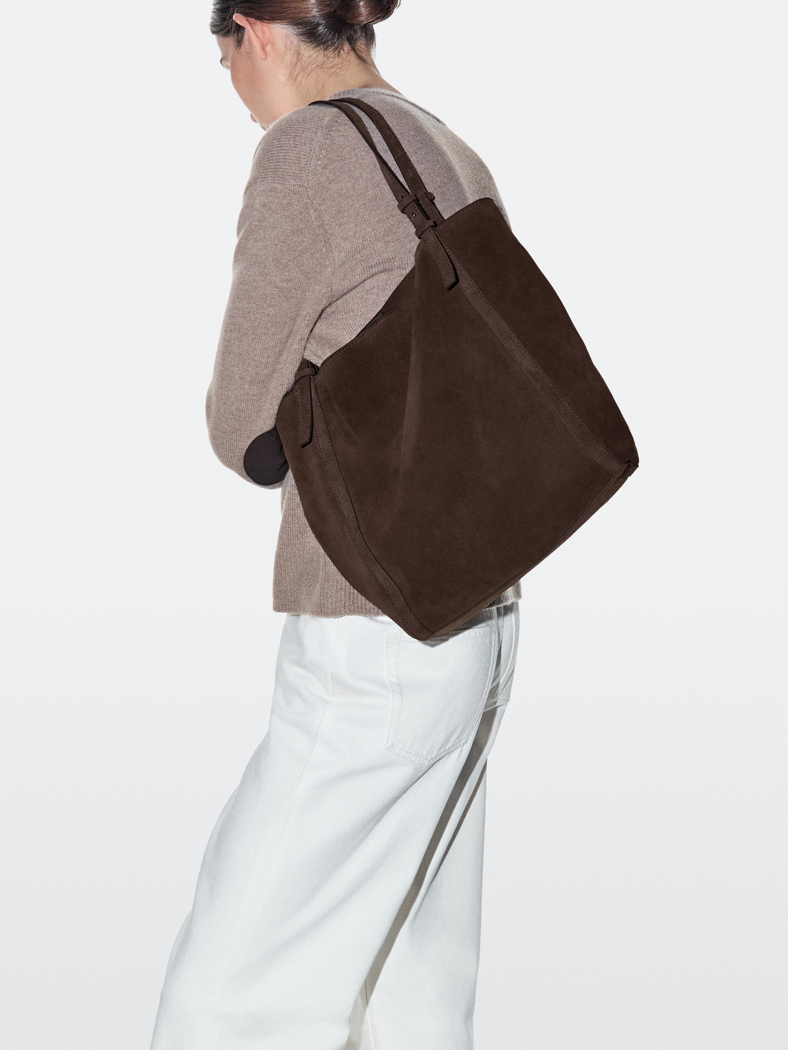 Split suede leather tote bag — MINK